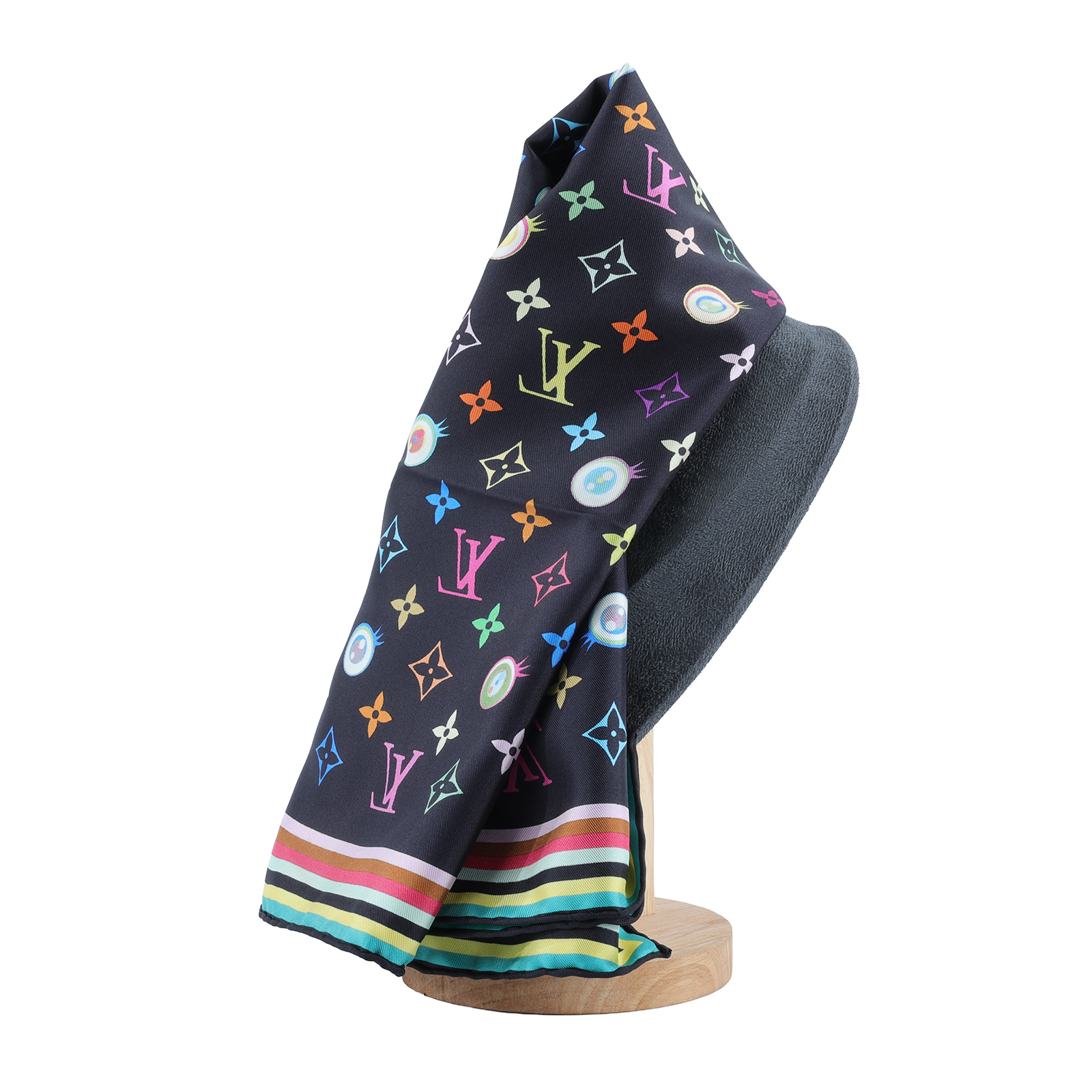 路易威登 LOUIS VUITTON Eye Love 村上隆 老花 Monogram 絲巾 M71916 黑三彩絲巾 無附屬品