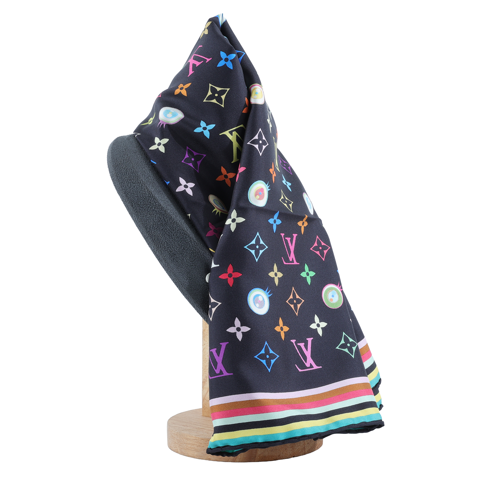 路易威登 LOUIS VUITTON Eye Love 村上隆 老花 Monogram 絲巾 M71916 黑三彩絲巾 無附屬品