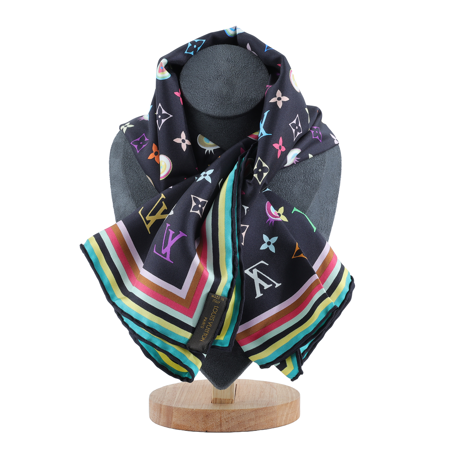路易威登 LOUIS VUITTON Eye Love 村上隆 老花 Monogram 絲巾 M71916 黑三彩絲巾 無附屬品