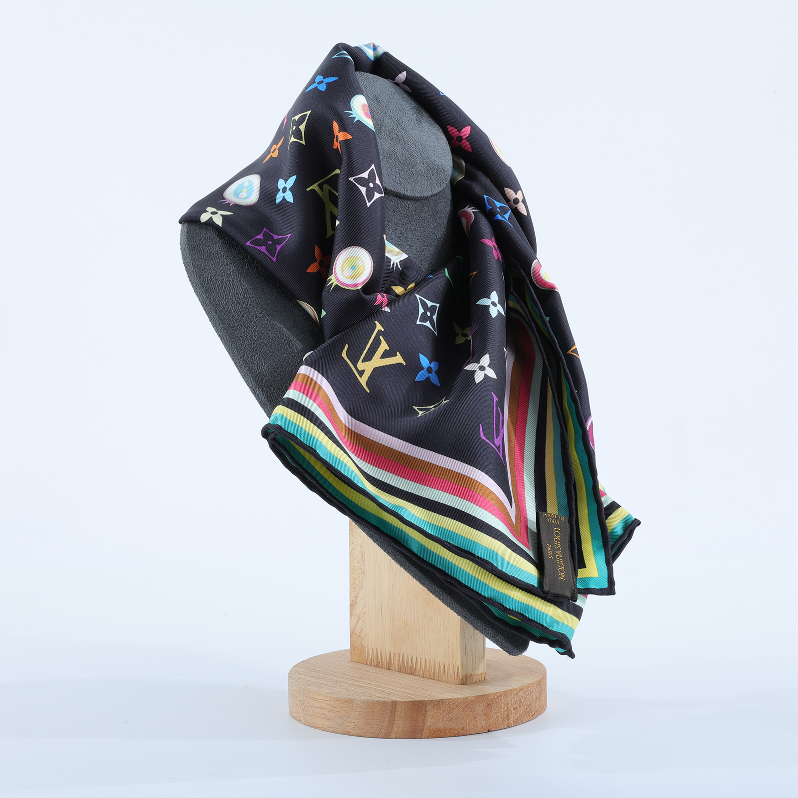 路易威登 LOUIS VUITTON Eye Love 村上隆 老花 Monogram 絲巾 M71916 黑三彩絲巾 無附屬品