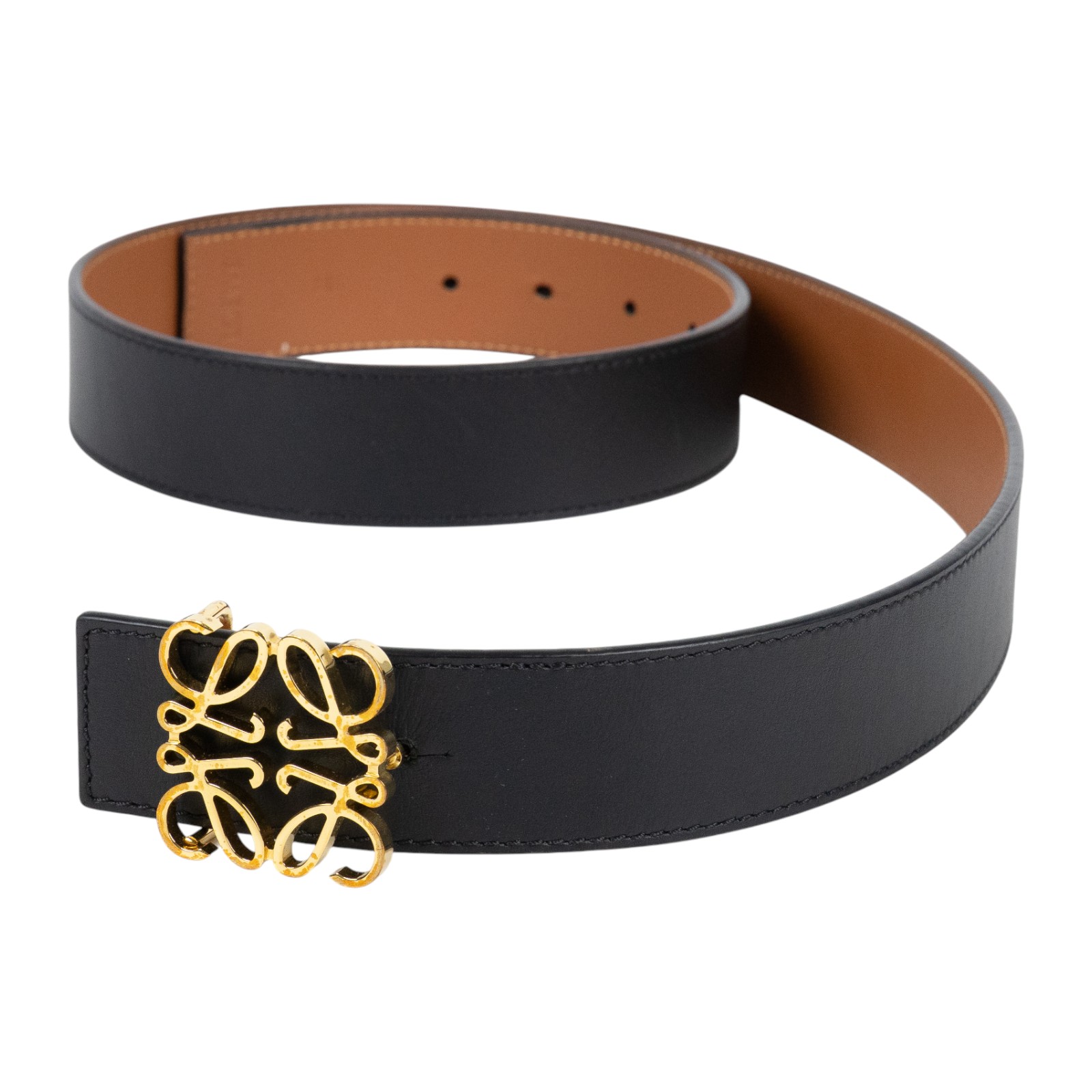 羅意威 LOEWE Anagram 腰帶 E821Z20X02_85 金ANAGRAM黑皮帶#85 原廠盒子/防塵袋/購買證明正本