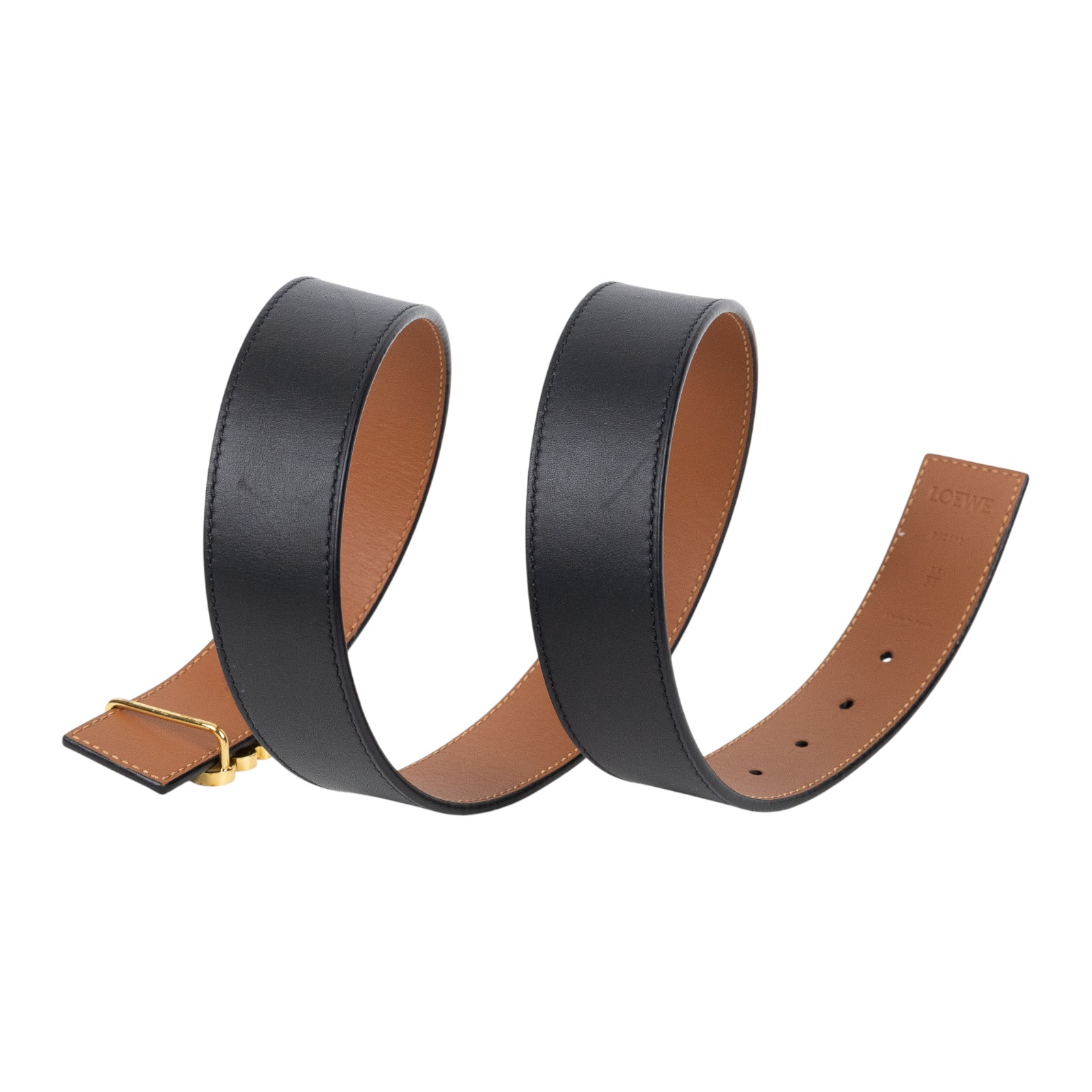 羅意威 LOEWE Anagram 腰帶 E821Z20X02_85 金ANAGRAM黑皮帶#85 原廠盒子/防塵袋/購買證明正本