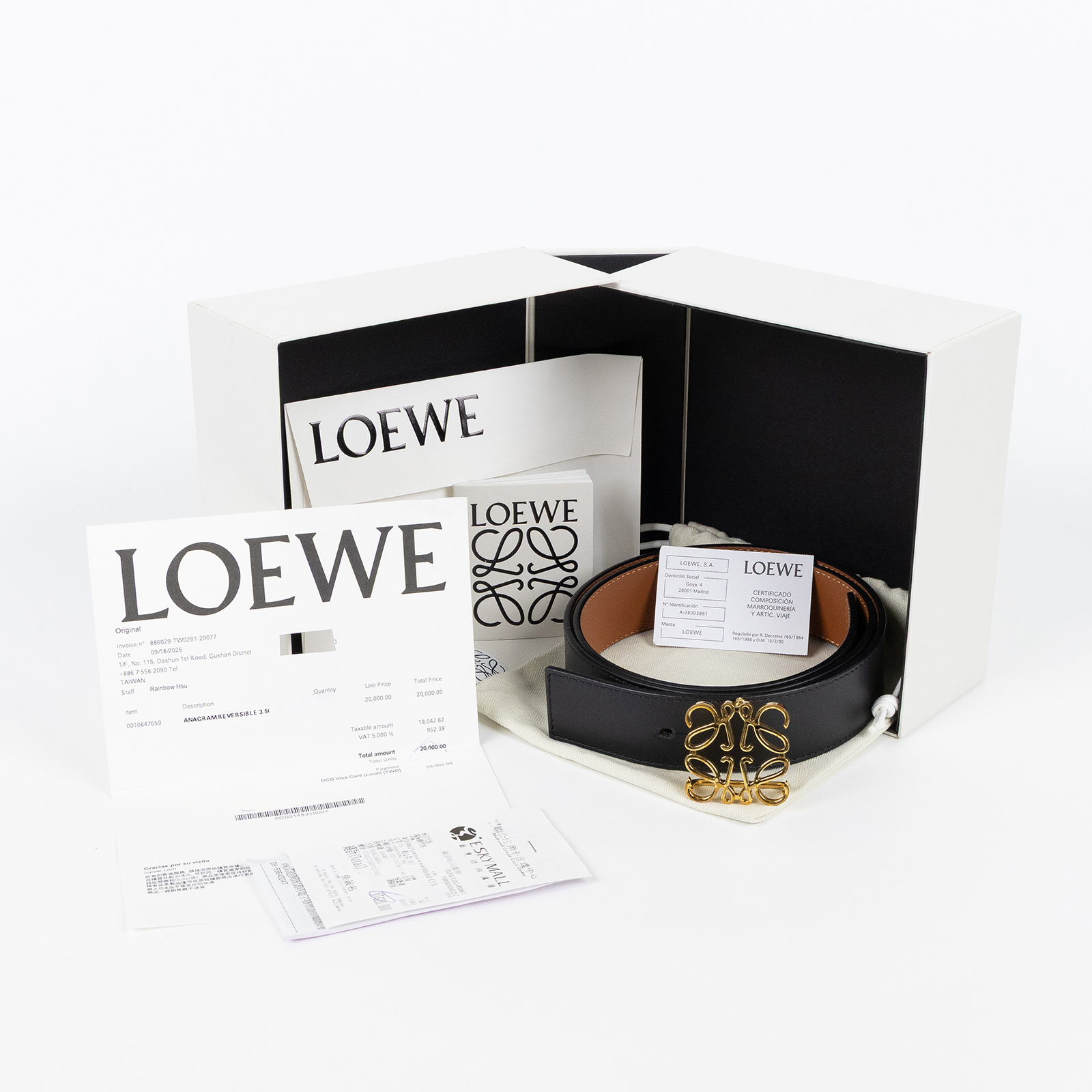 羅意威 LOEWE Anagram 腰帶 E821Z20X02_85 金ANAGRAM黑皮帶#85 原廠盒子/防塵袋/購買證明正本