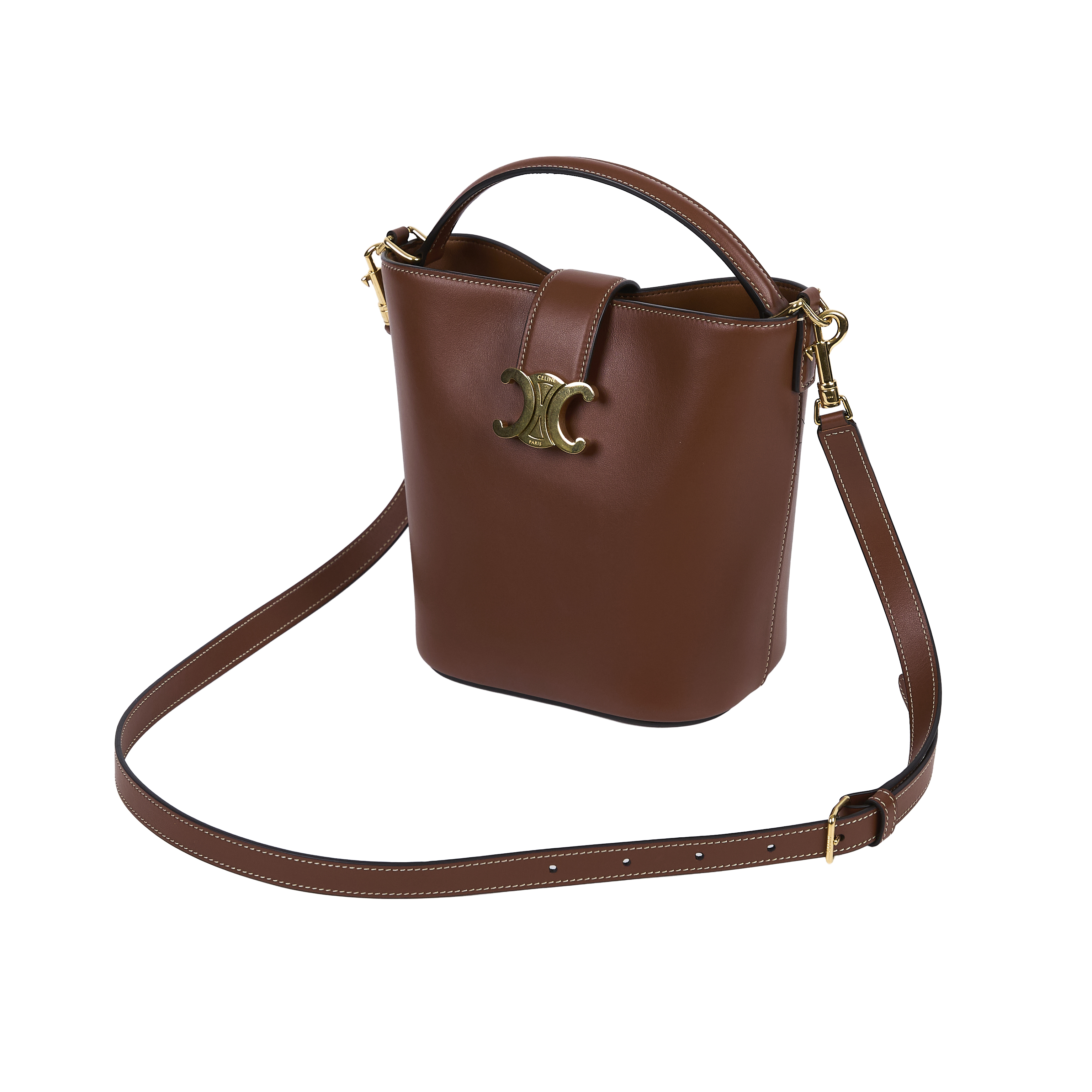 思琳 CELINE Louise 光滑牛皮革 水桶包 小型 119173FX9 焦糖SMALL LOUISE水桶2WAY包 防塵袋/購買證明正本/保證卡/背帶