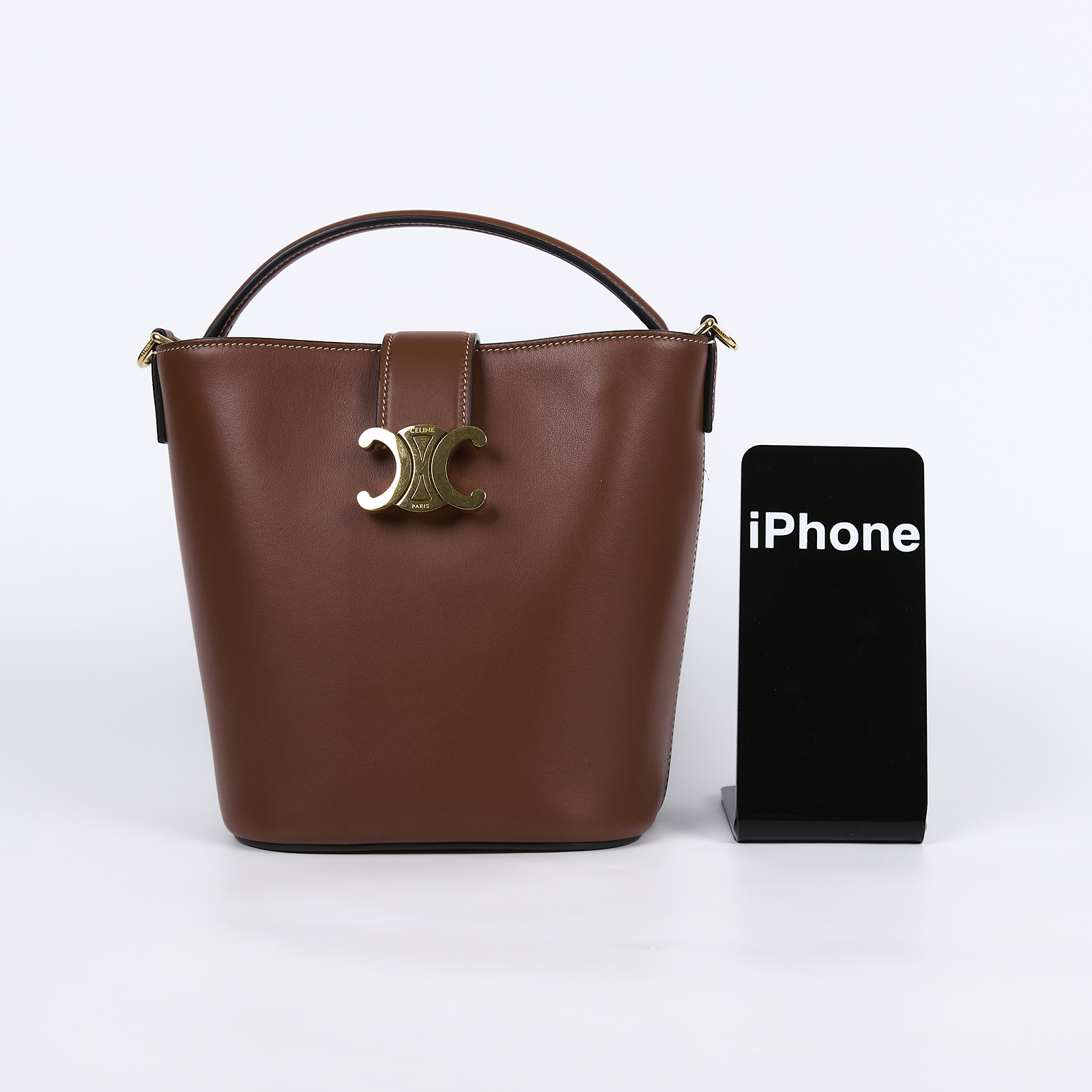 思琳 CELINE Louise 光滑牛皮革 水桶包 小型 119173FX9 焦糖SMALL LOUISE水桶2WAY包 防塵袋/購買證明正本/保證卡/背帶