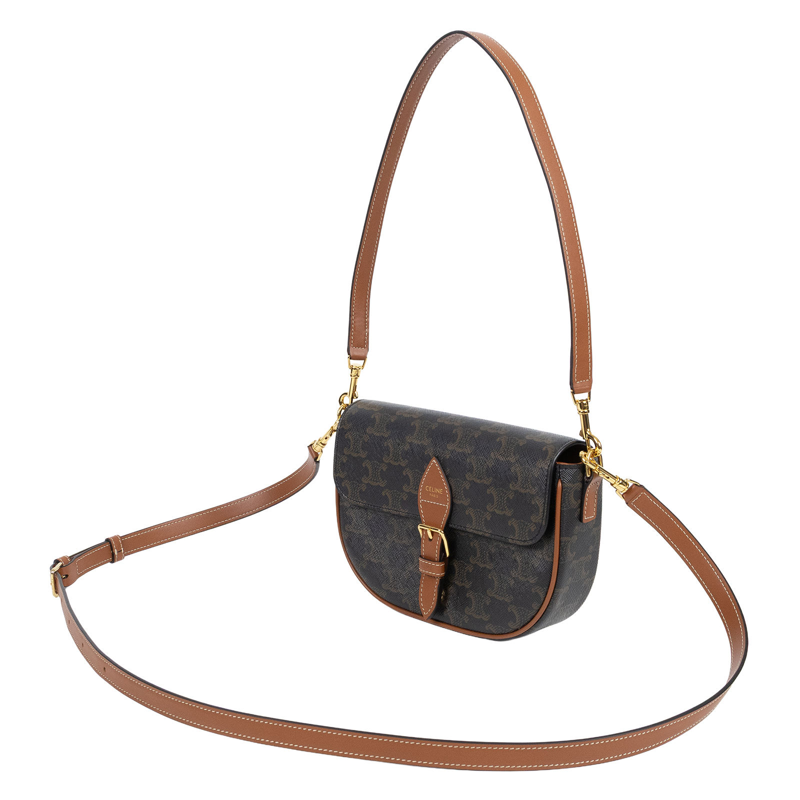 思琳 CELINE Folco 標誌印花 牛皮革 肩揹袋 122652GTL 棕凱旋門FOLCO SHOULDER 防塵袋/購買證明正本/保證卡/背帶2