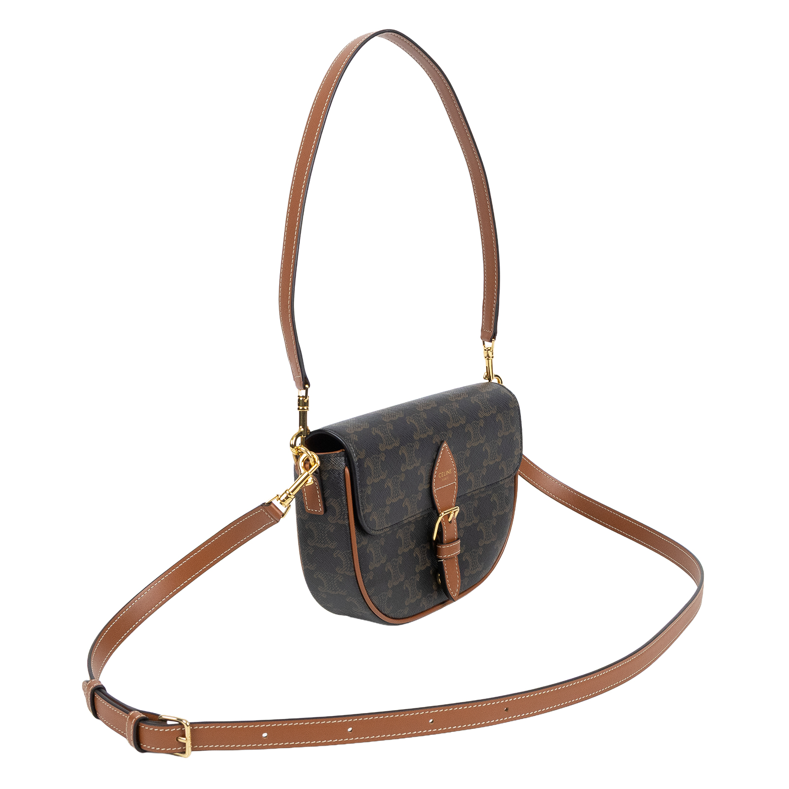 思琳 CELINE Folco 標誌印花 牛皮革 肩揹袋 122652GTL 棕凱旋門FOLCO SHOULDER 防塵袋/購買證明正本/保證卡/背帶2