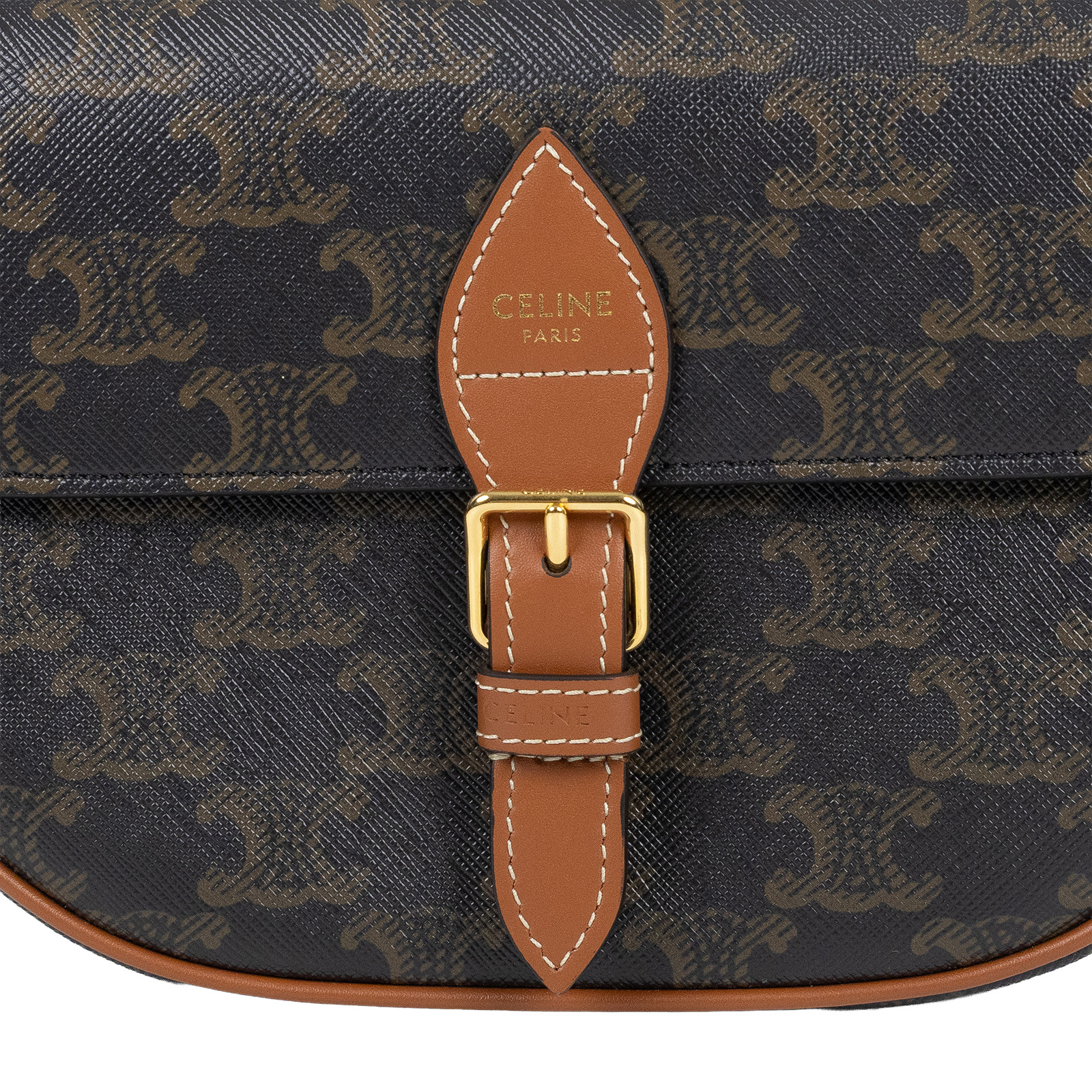 思琳 CELINE Folco 標誌印花 牛皮革 肩揹袋 122652GTL 棕凱旋門FOLCO SHOULDER 防塵袋/購買證明正本/保證卡/背帶2