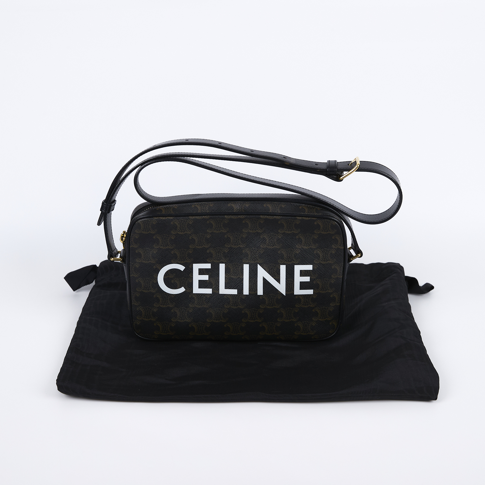 思琳 CELINE 標誌印花 郵差包 中型 194502EJG 棕凱旋門相機包 防塵袋