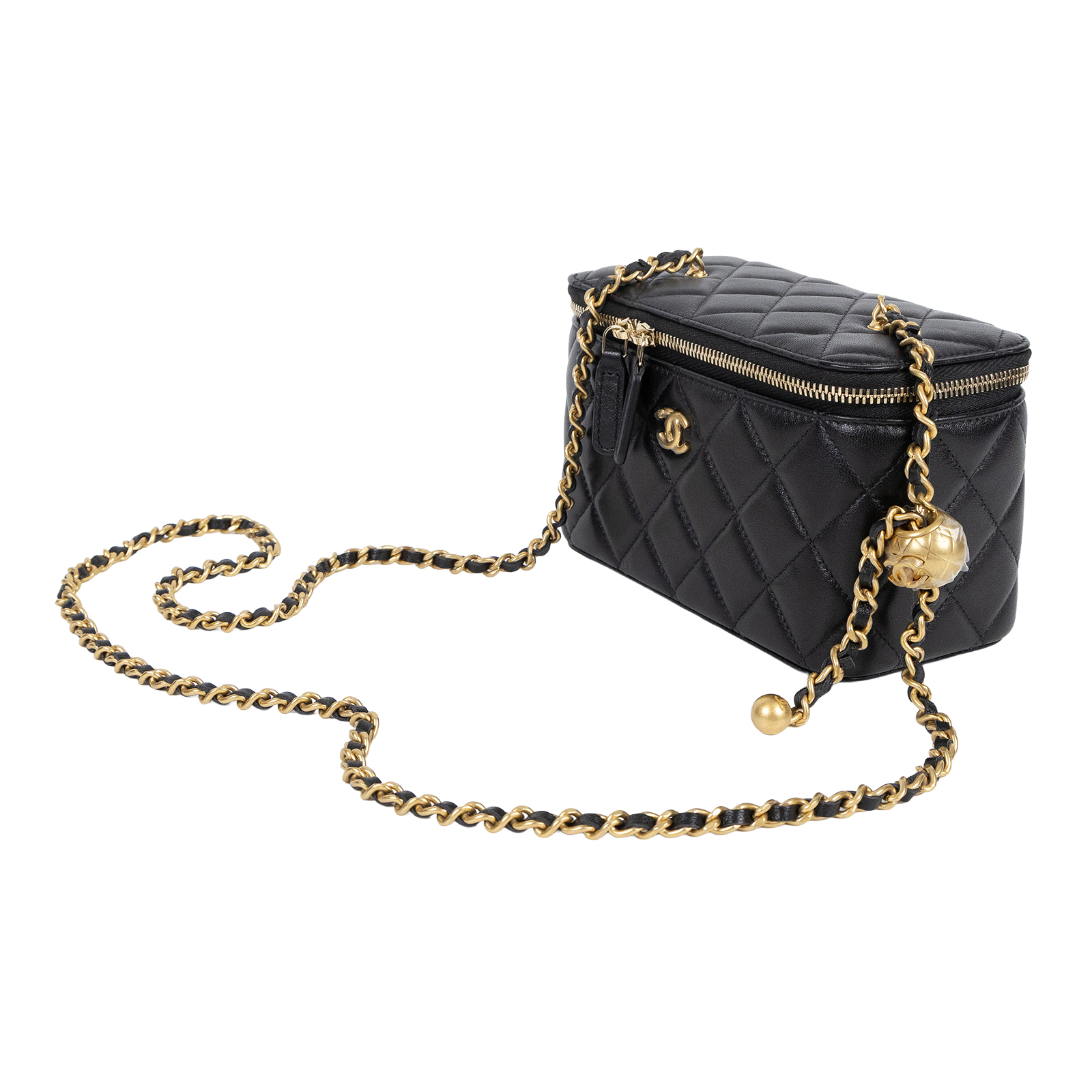 香奈兒 CHANEL 鏈子小包 化妝箱 AP2303 晶片款 黑金羊金球長盒 原廠盒子/防塵袋