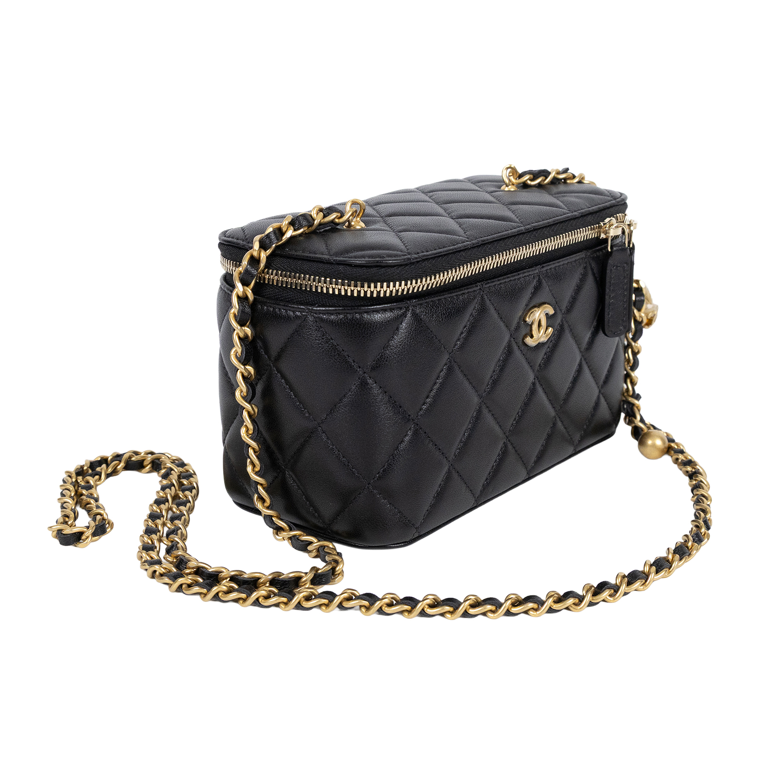 香奈兒 CHANEL 鏈子小包 化妝箱 AP2303 晶片款 黑金羊金球長盒 原廠盒子/防塵袋