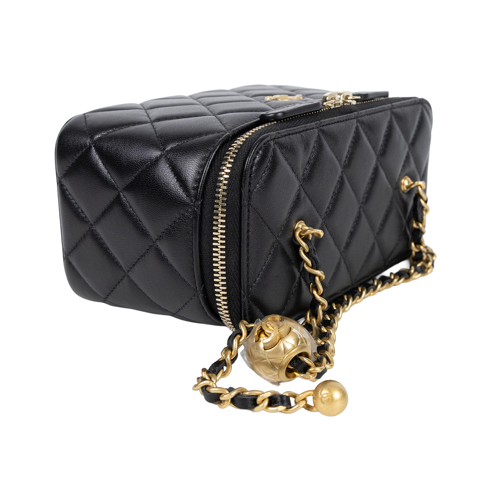 香奈兒 CHANEL 鏈子小包 化妝箱 AP2303 晶片款 黑金羊金球長盒 原廠盒子/防塵袋