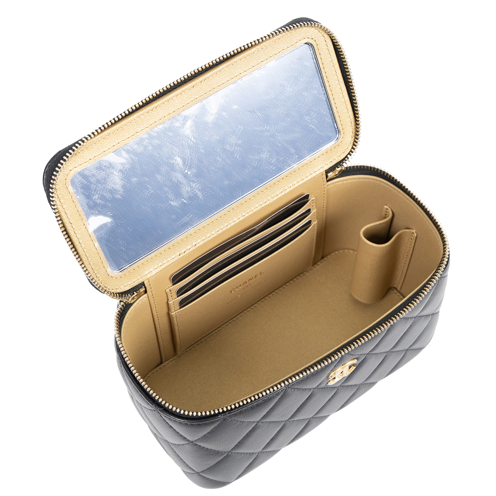 香奈兒 CHANEL 鏈子小包 化妝箱 AP2303 晶片款 黑金羊金球長盒 原廠盒子/防塵袋