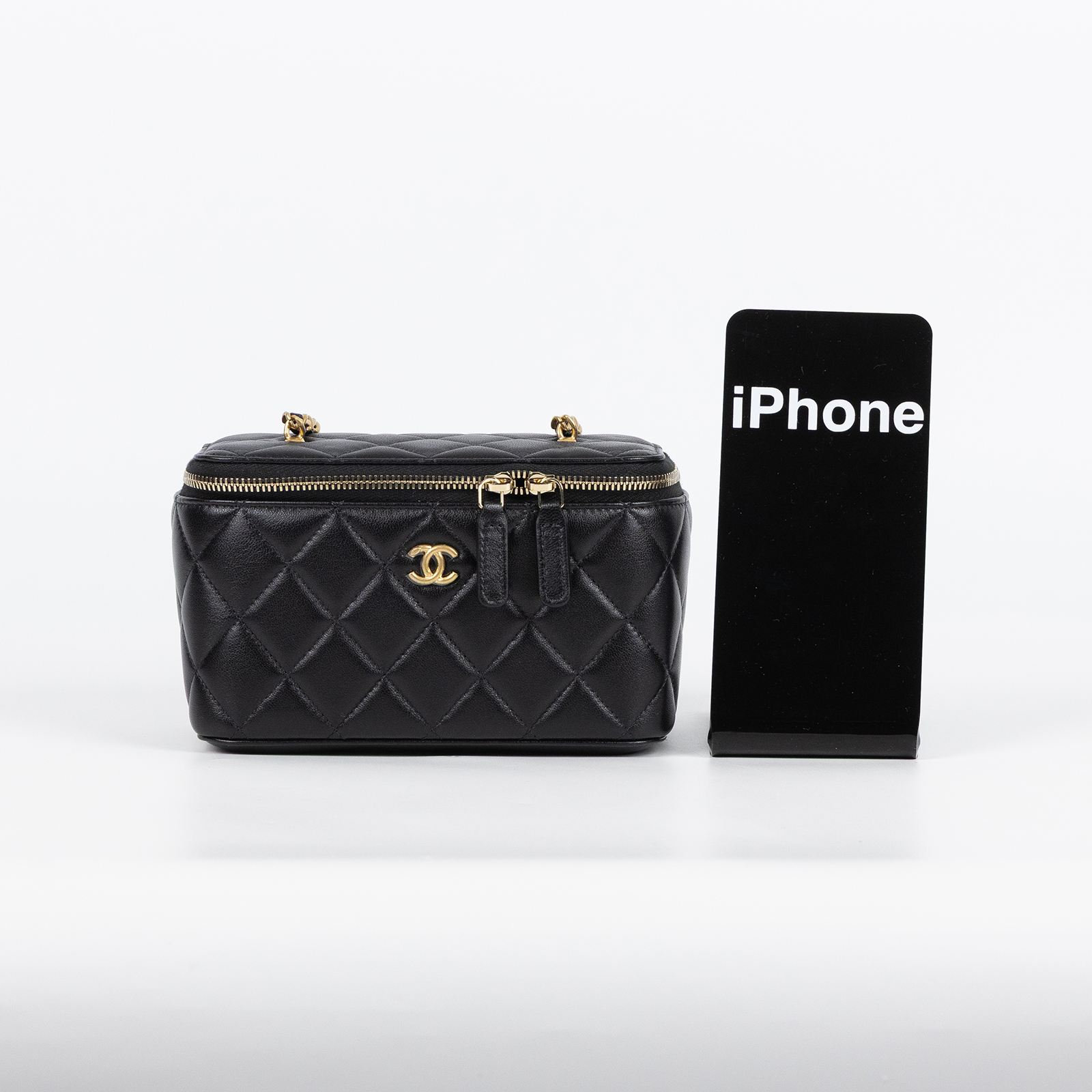 香奈兒 CHANEL 鏈子小包 化妝箱 AP2303 晶片款 黑金羊金球長盒 原廠盒子/防塵袋