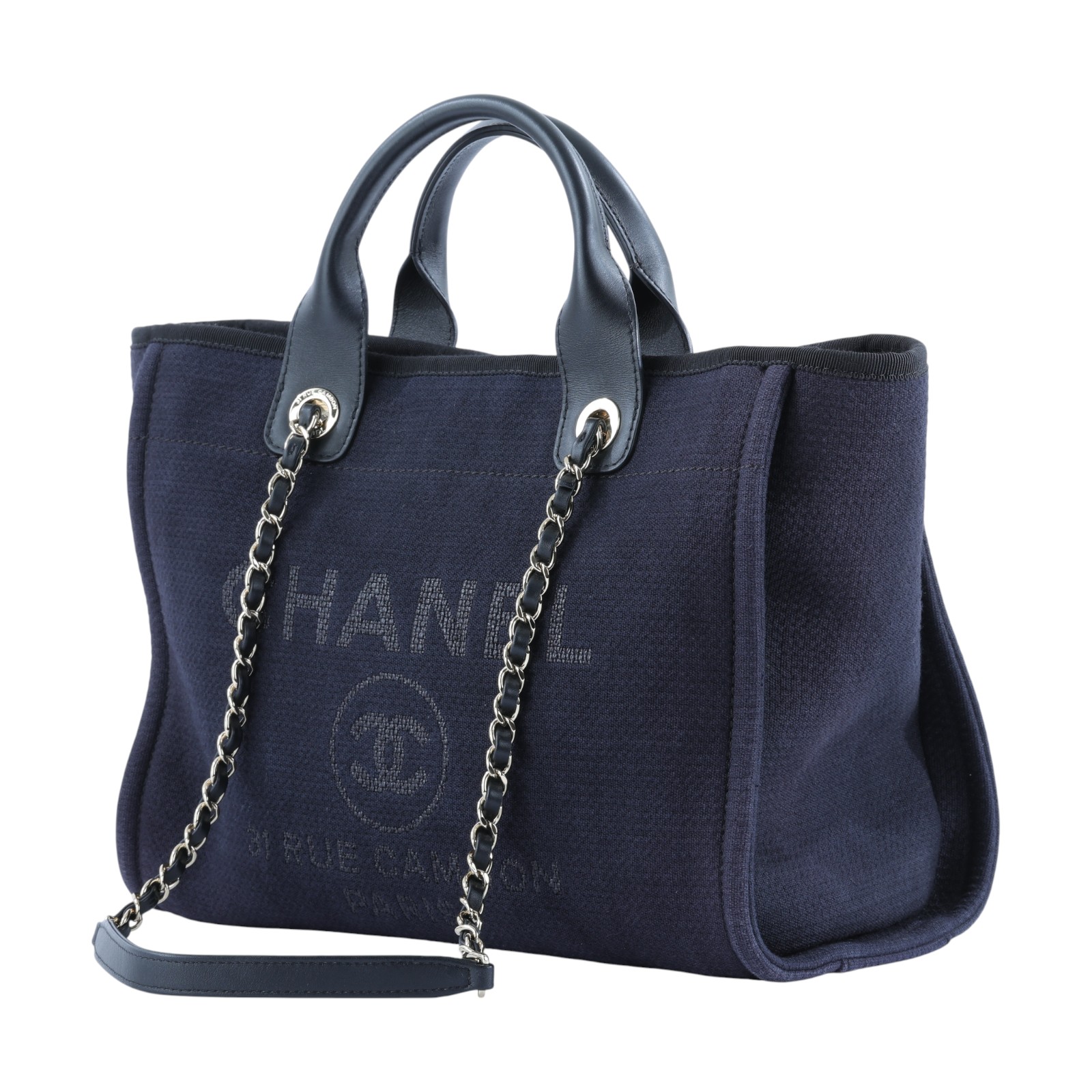 香奈兒 CHANEL 沙灘包 托特包 AS3351 B08435 晶片款 深藍帆布沙灘包 防塵袋/購買證明正本/內袋