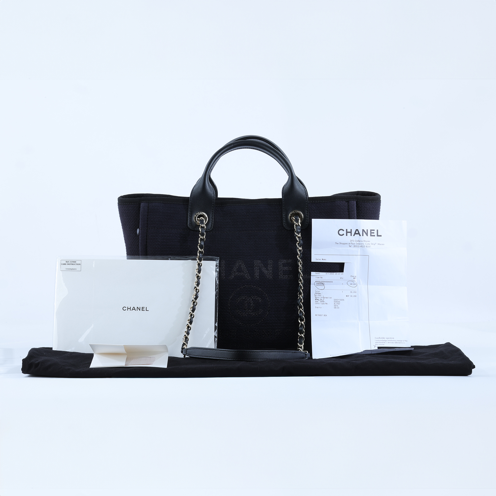 香奈兒 CHANEL 沙灘包 托特包 AS3351 B08435 晶片款 深藍帆布沙灘包 防塵袋/購買證明正本/內袋