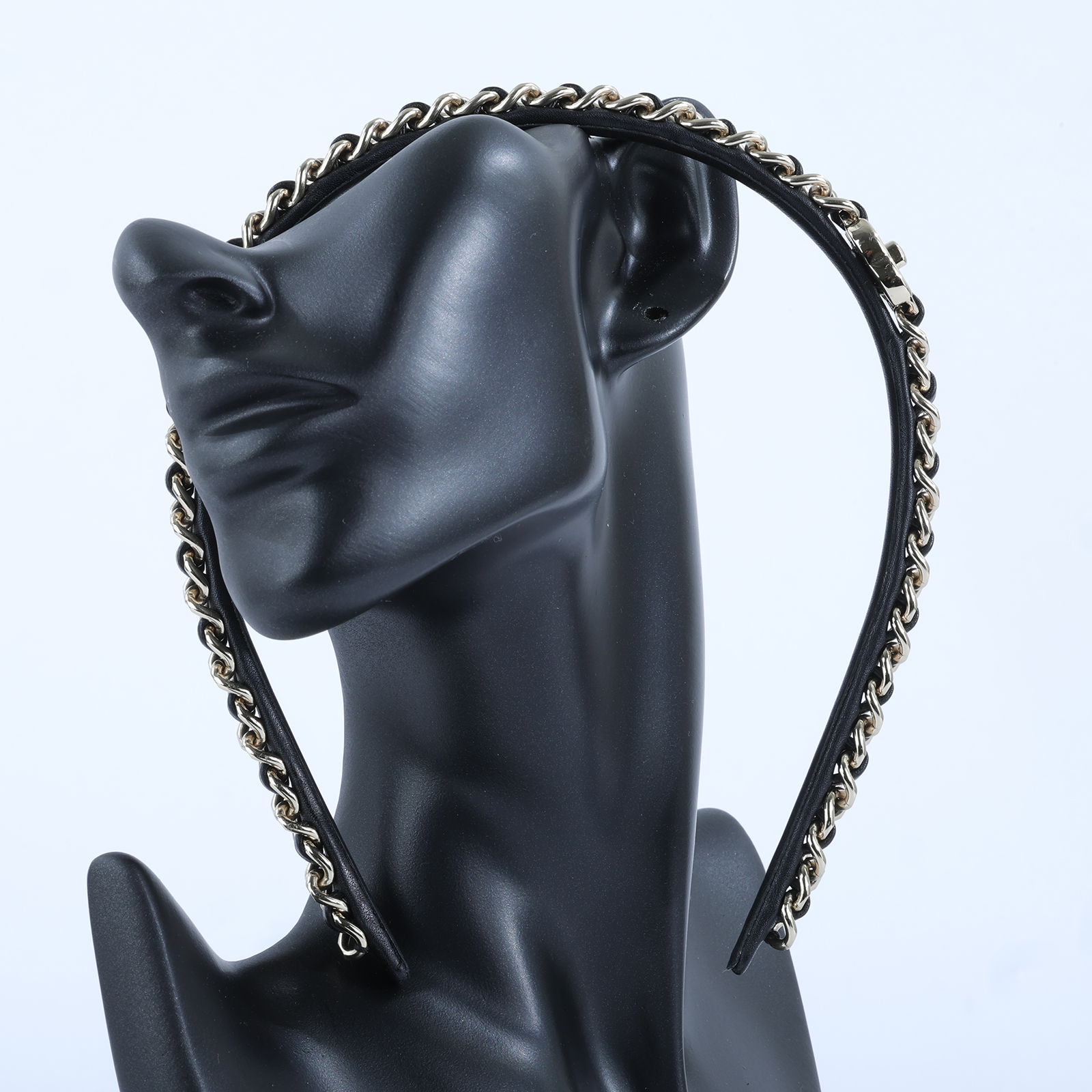 香奈兒 CHANEL 髮箍 AB6143 B05547 黑金皮穿鍊髮箍 原廠盒子/購買證明正本