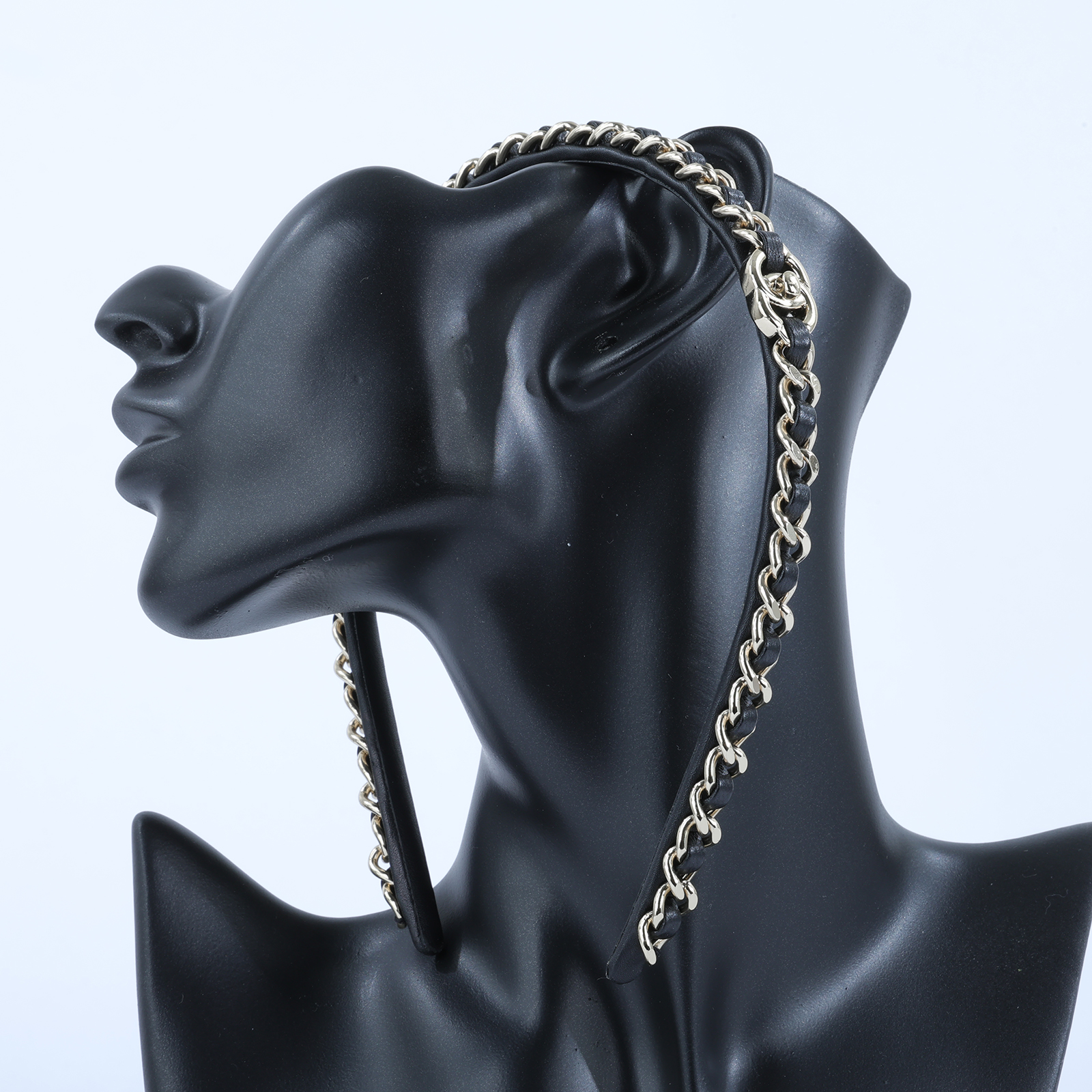 香奈兒 CHANEL 髮箍 AB6143 B05547 黑金皮穿鍊髮箍 原廠盒子/購買證明正本