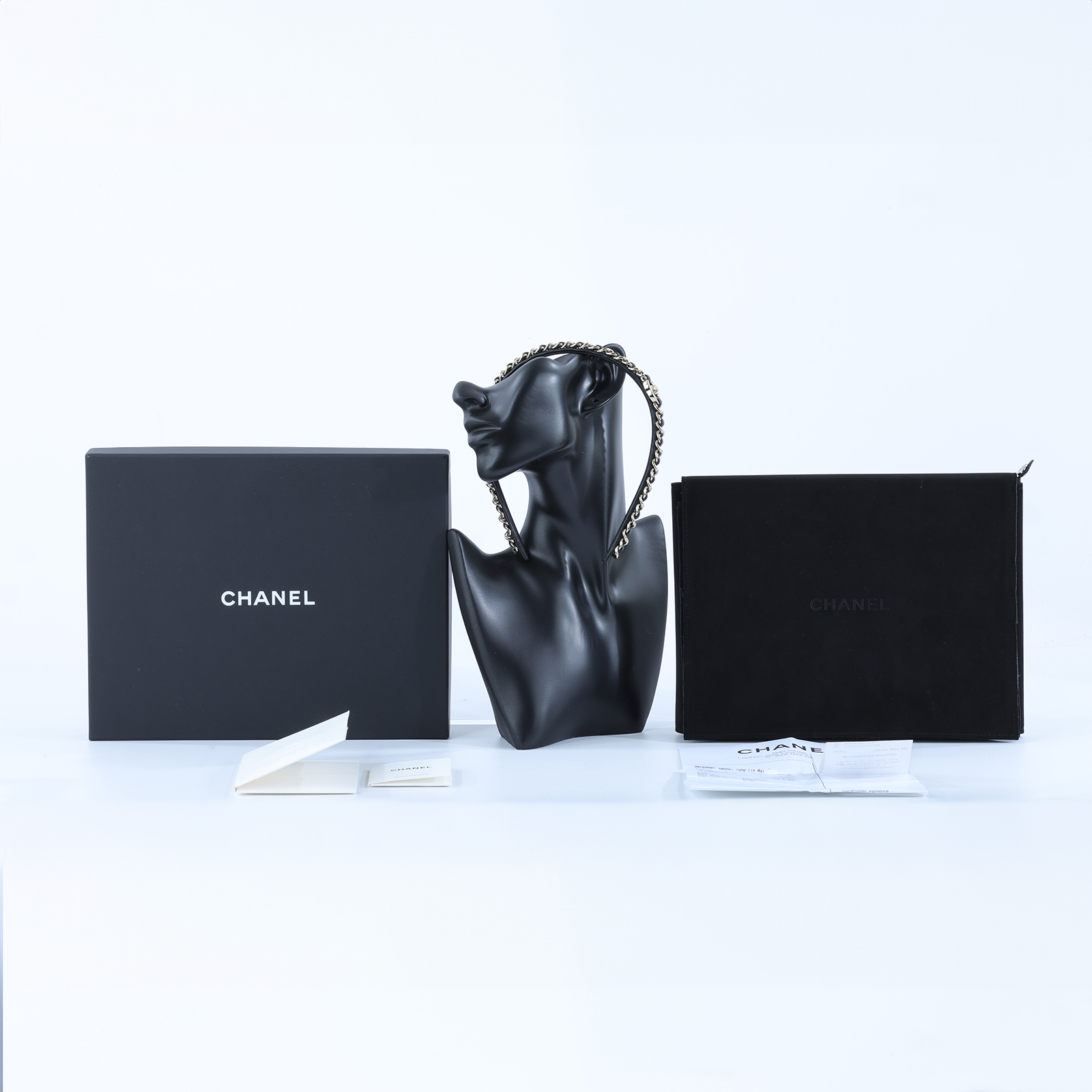 香奈兒 CHANEL 髮箍 AB6143 B05547 黑金皮穿鍊髮箍 原廠盒子/購買證明正本