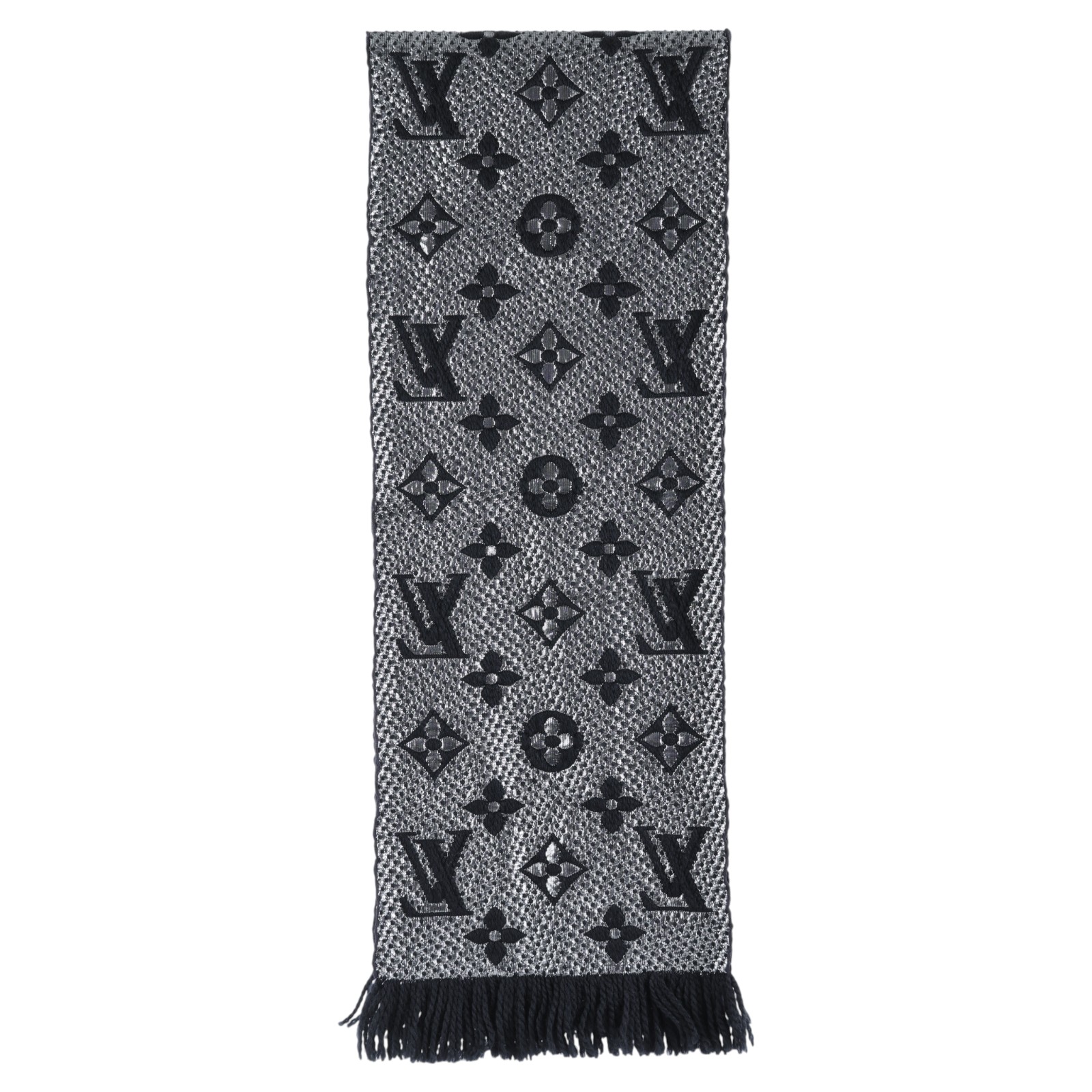 路易威登 LOUIS VUITTON Monogram 老花 圍巾 M75833 黑拚銀紗羊毛針織圍巾 無附屬品