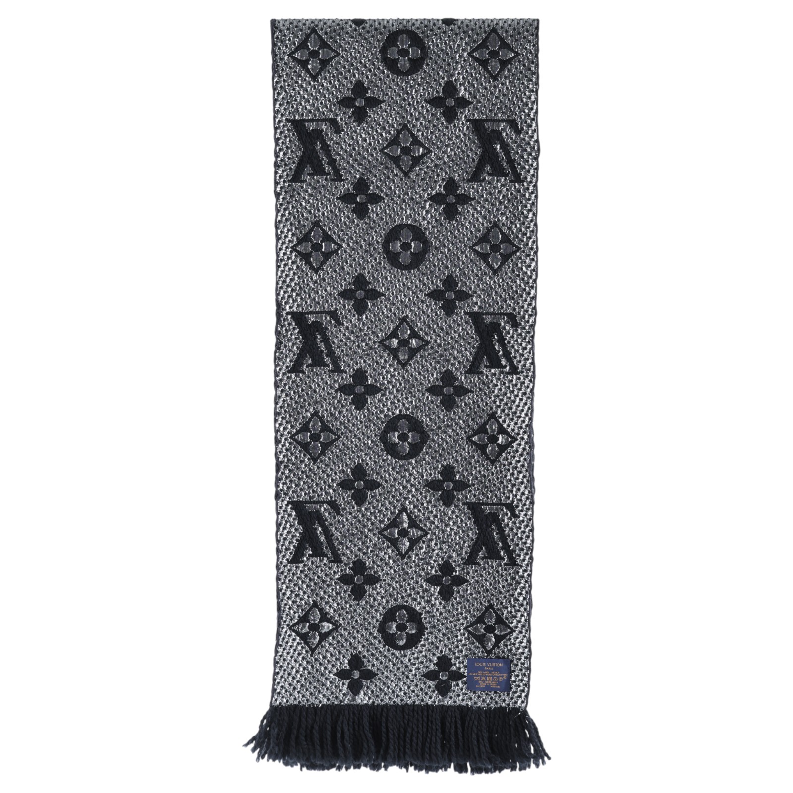 路易威登 LOUIS VUITTON Monogram 老花 圍巾 M75833 黑拚銀紗羊毛針織圍巾 無附屬品