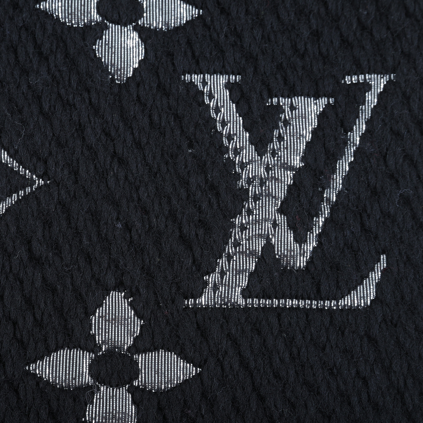 路易威登 LOUIS VUITTON Monogram 老花 圍巾 M75833 黑拚銀紗羊毛針織圍巾 無附屬品