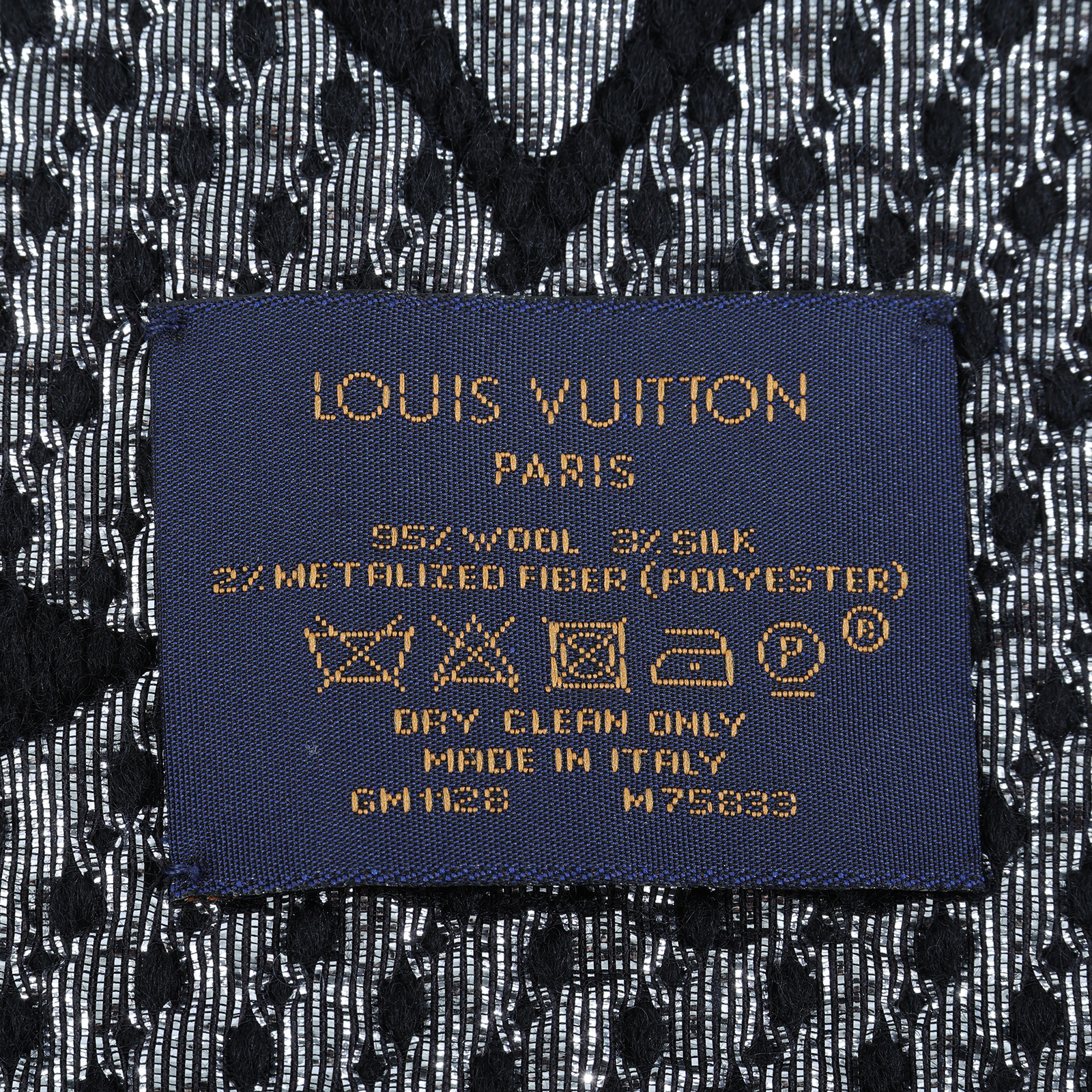 路易威登 LOUIS VUITTON Monogram 老花 圍巾 M75833 黑拚銀紗羊毛針織圍巾 無附屬品