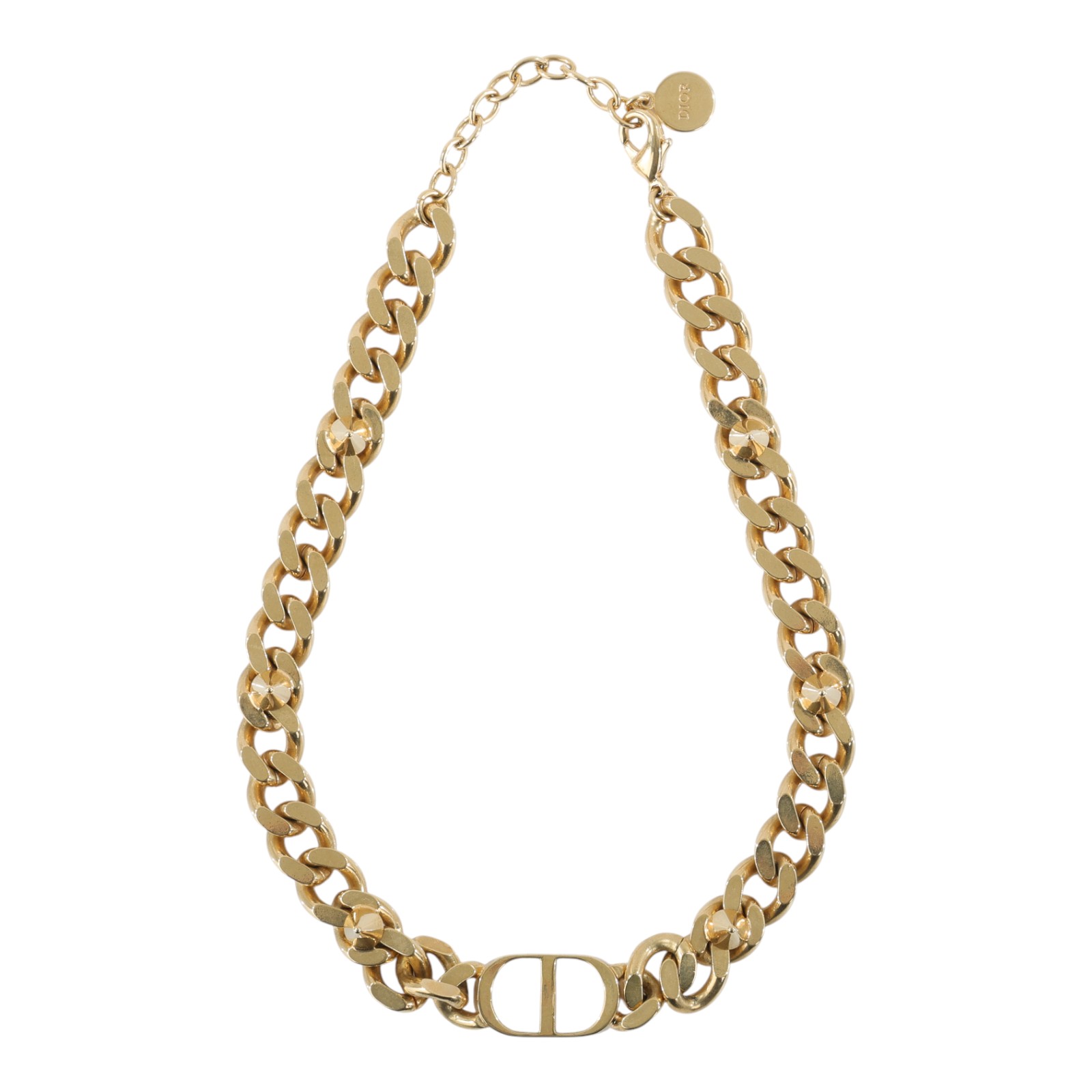 迪奧 CHRISTIAN DIOR 30 Montaigne 短項鍊 N1713MTGMT 金色鉚釘古巴項鍊 防塵袋