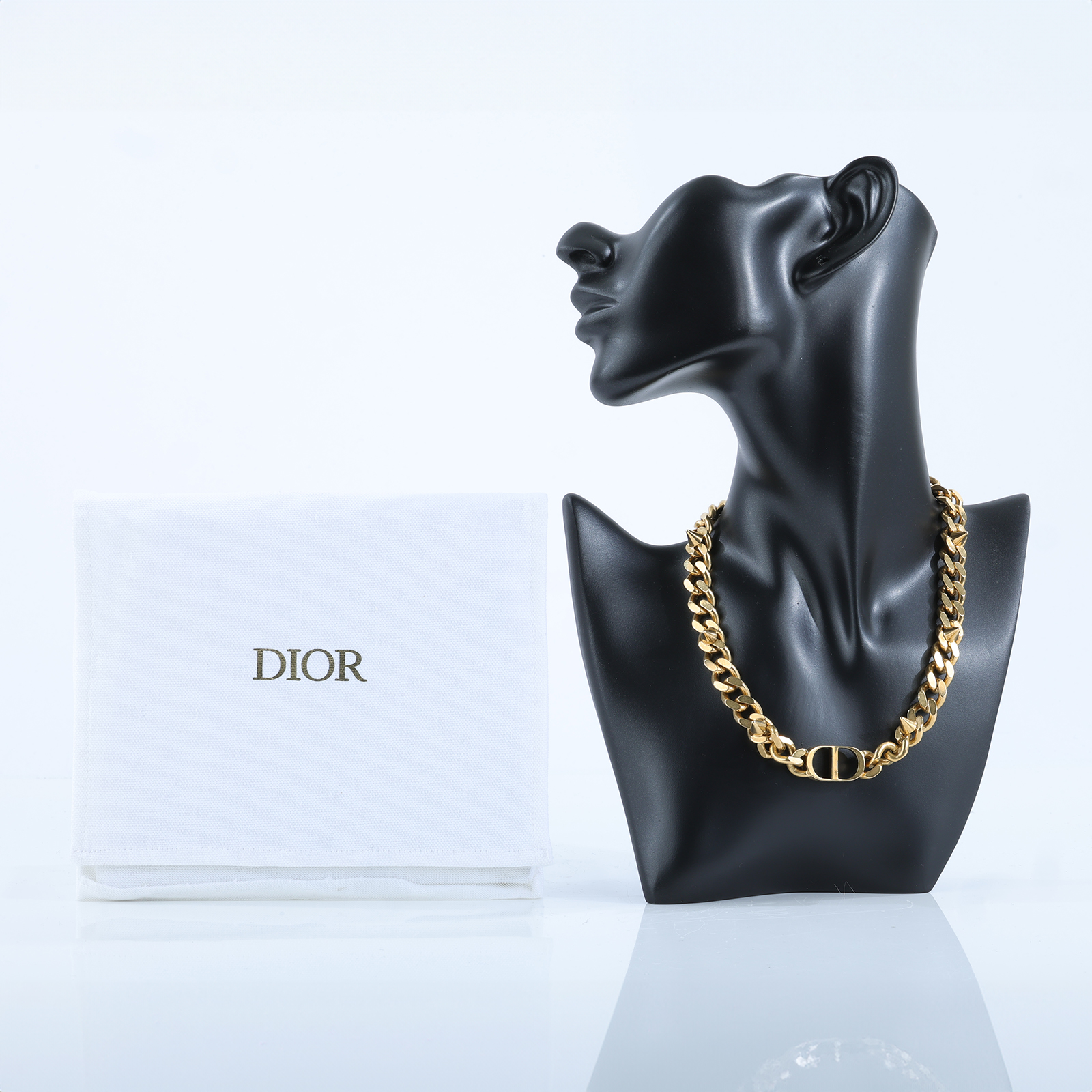迪奧 CHRISTIAN DIOR 30 Montaigne 短項鍊 N1713MTGMT 金色鉚釘古巴項鍊 防塵袋