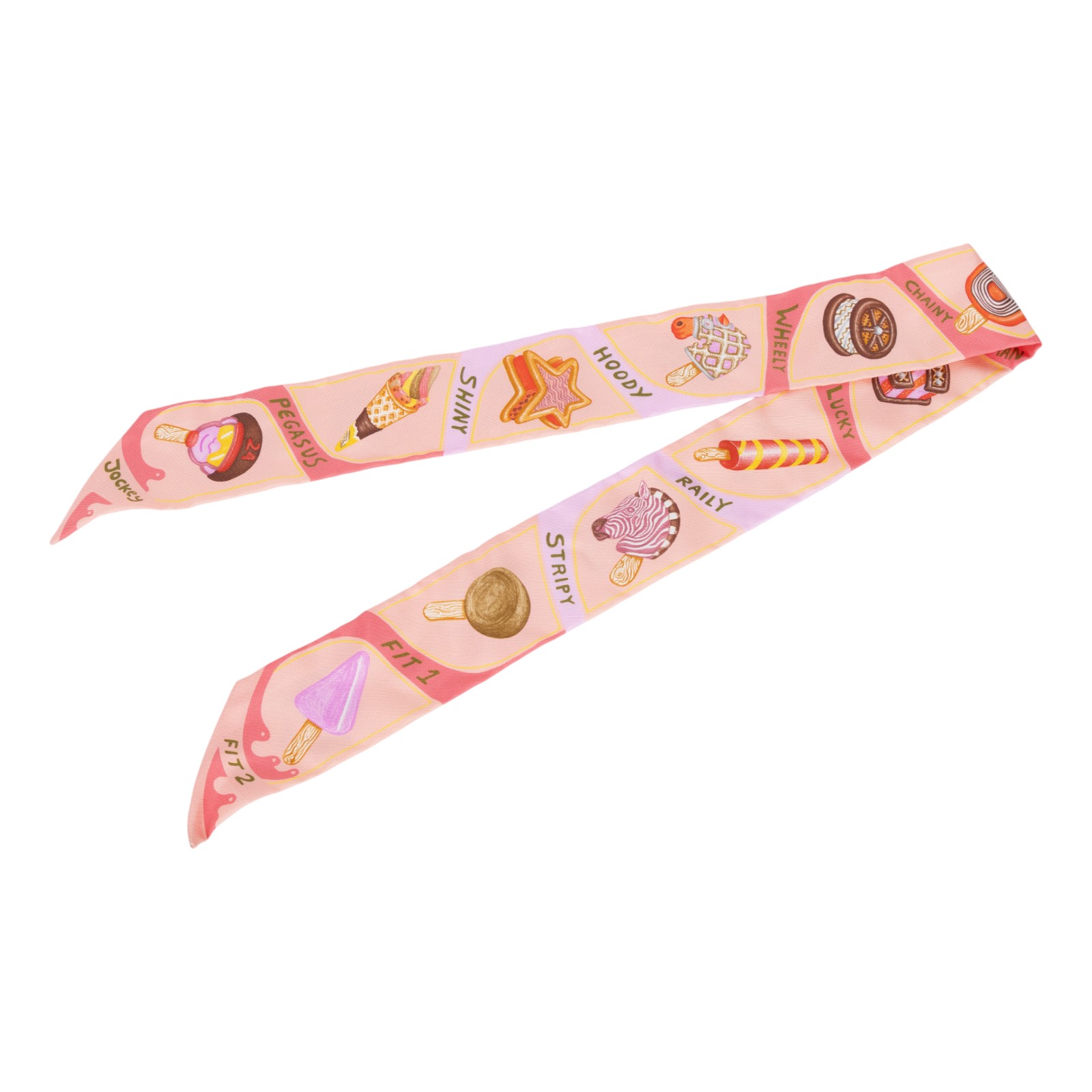 愛馬仕 Hermes Funny Ice Cream Twilly 絲巾 粉色 珊瑚色 小雞黃色 H064109Sv04   原廠盒子/購買證明正本