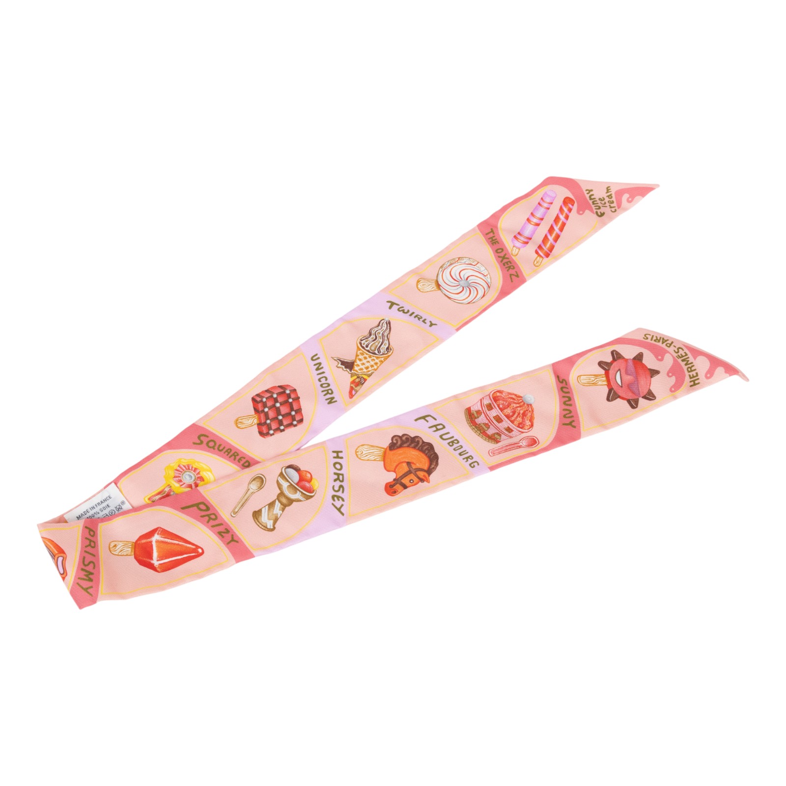 愛馬仕 Hermes Funny Ice Cream Twilly 絲巾 粉色 珊瑚色 小雞黃色 H064109Sv04   原廠盒子/購買證明正本
