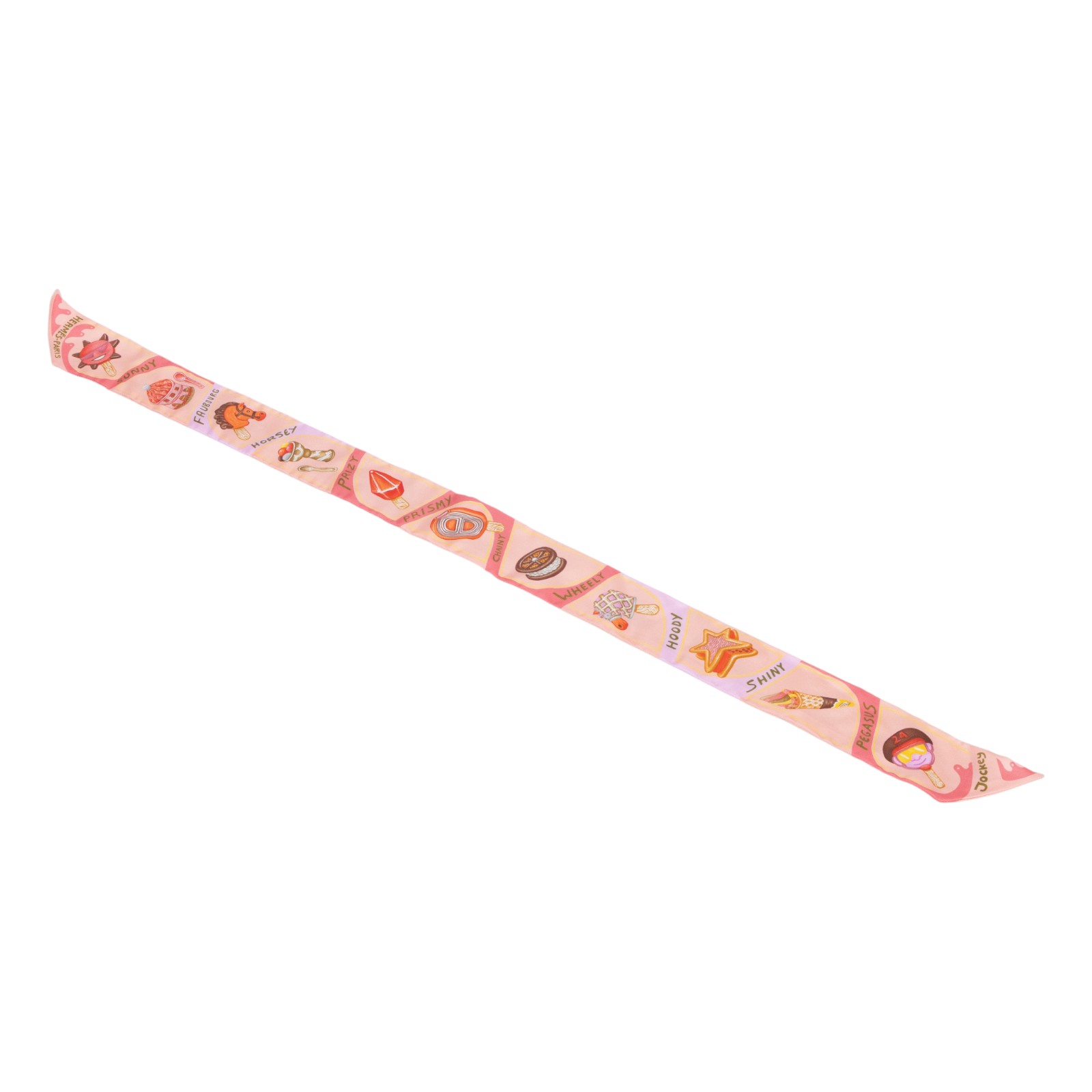 愛馬仕 Hermes Funny Ice Cream Twilly 絲巾 粉色 珊瑚色 小雞黃色 H064109Sv04   原廠盒子/購買證明正本