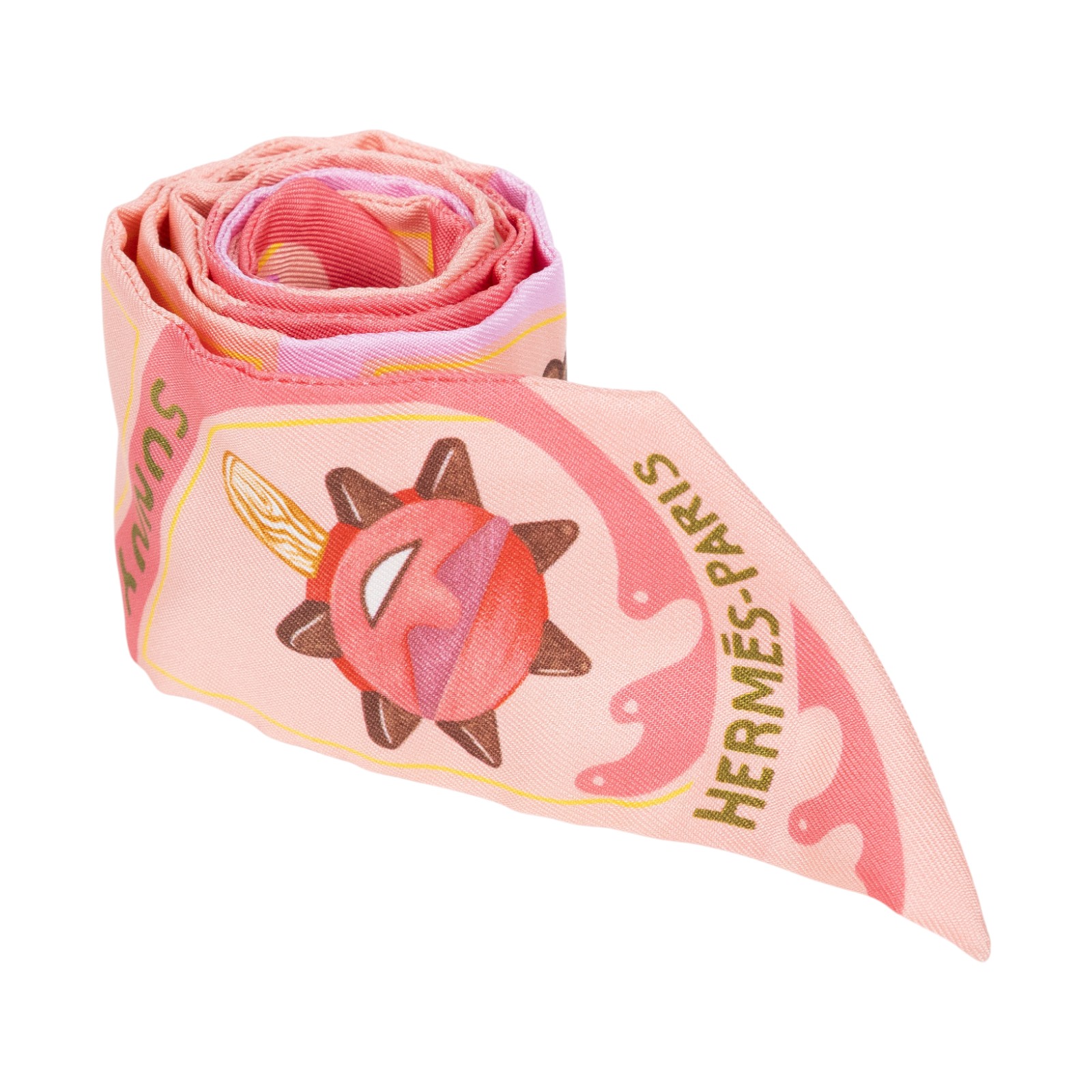 愛馬仕 Hermes Funny Ice Cream Twilly 絲巾 粉色 珊瑚色 小雞黃色 H064109Sv04   原廠盒子/購買證明正本