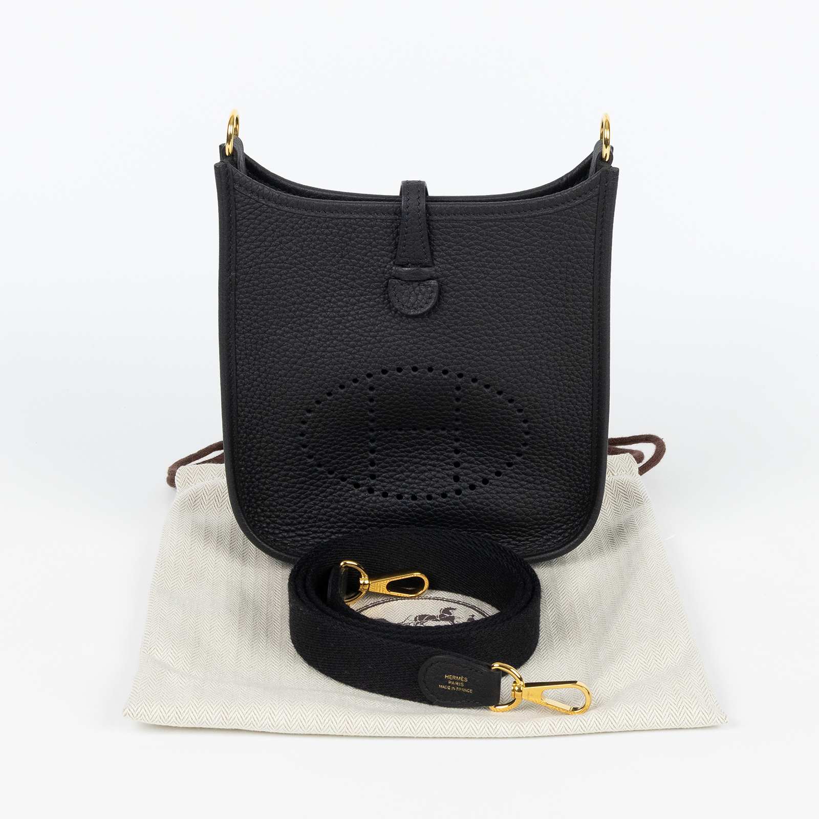 愛馬仕 Hermes Evelyne Bag Mini 伊芙琳包 Evelyne 16 黑色 金色五金 H069426CC89 /D MM 010 AW  防塵袋