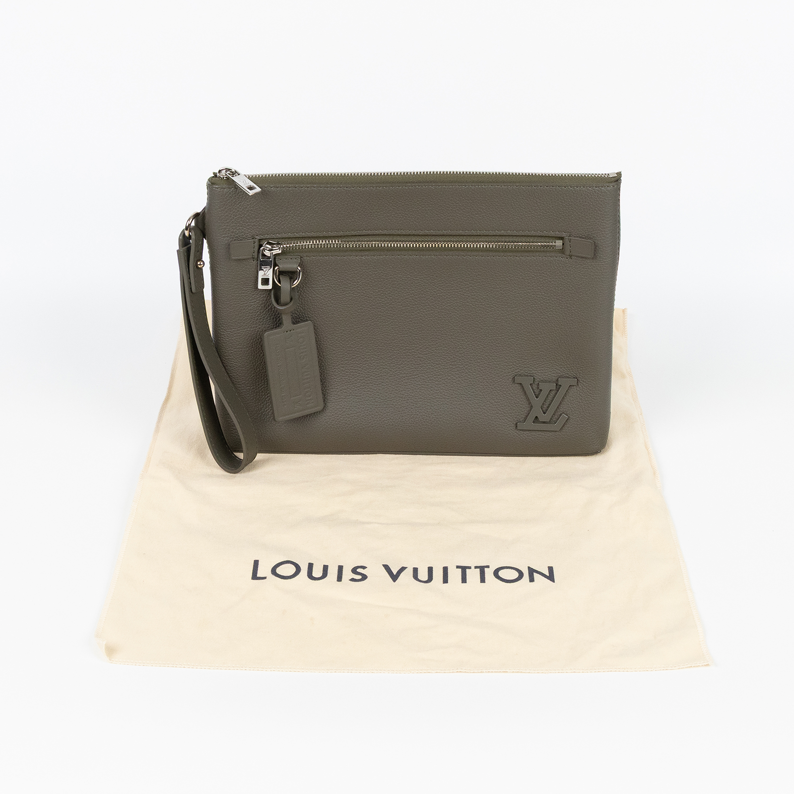 路易威登 LOUIS VUITTON Takeoff 隨身包 手拿包 小牛皮 M69837 晶片款 墨綠TAKEOFF 手拿包 防塵袋