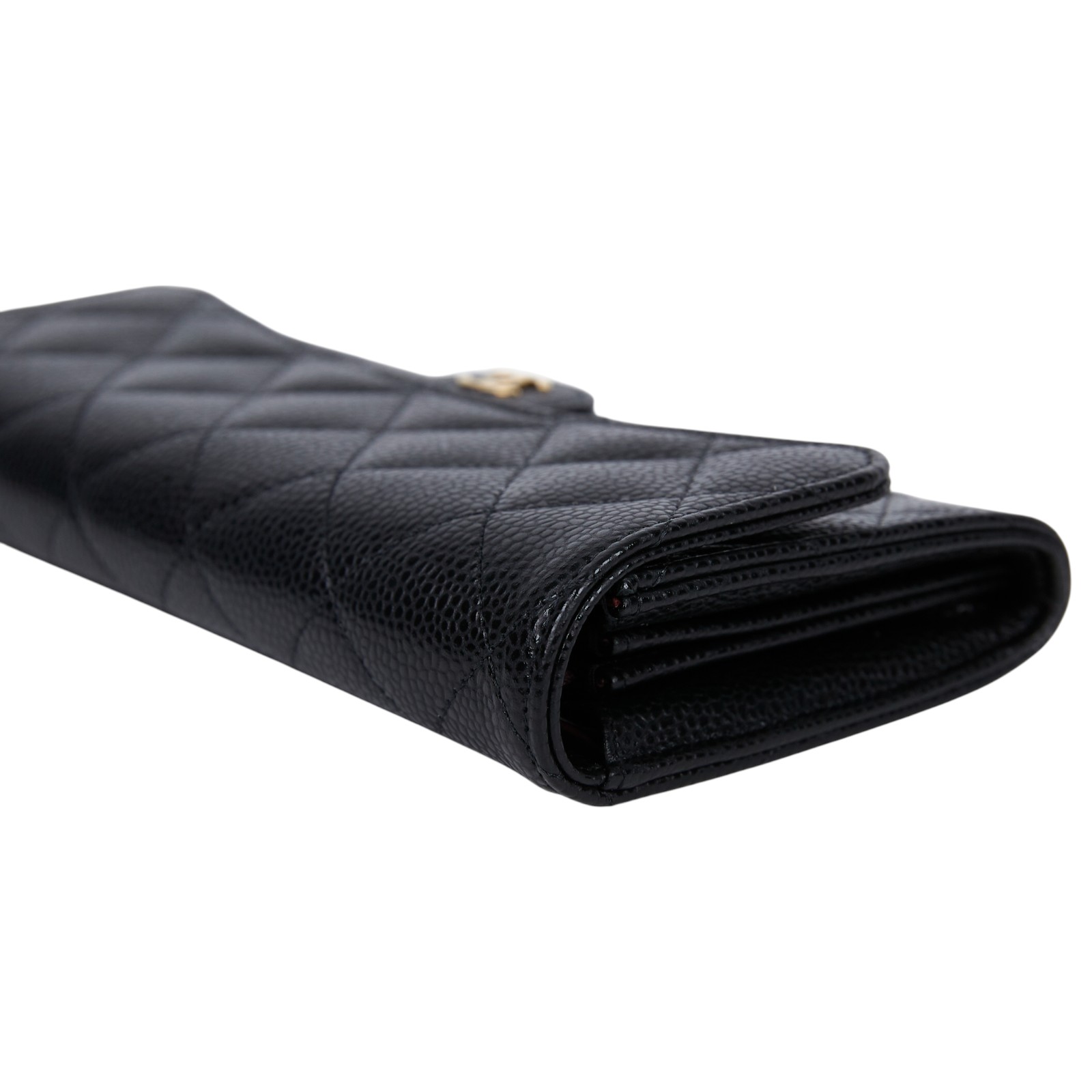 香奈兒 CHANEL 荔枝皮 扣式 翻蓋 二折長夾 AP0241 晶片款 黑金荔枝長夾 無附屬品