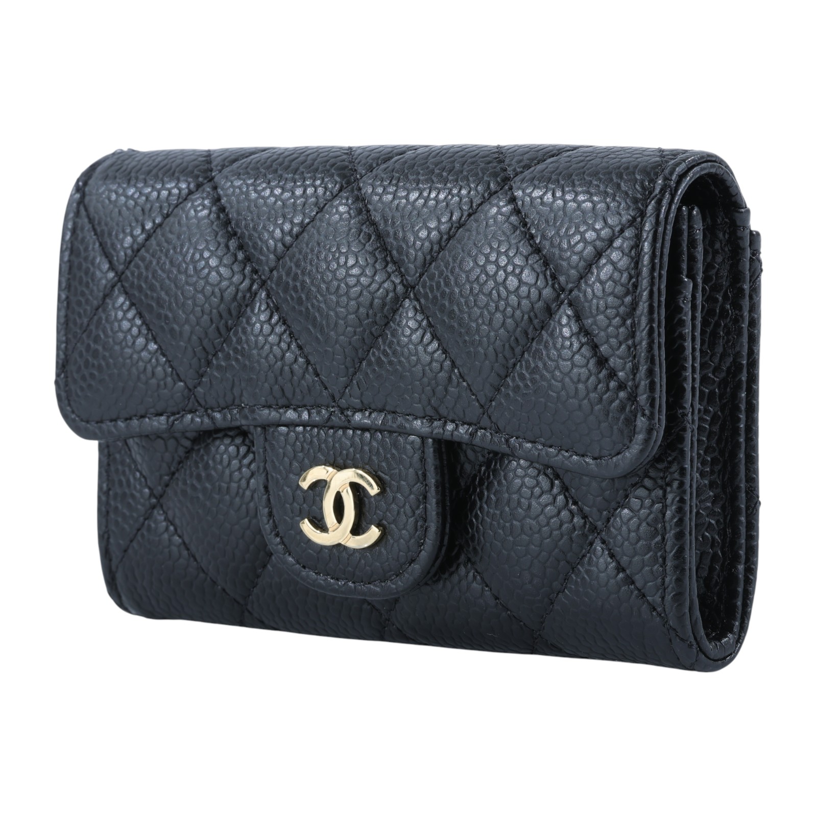 香奈兒 CHANEL 經典口蓋卡片夾 AP0214 31開黑金荔枝單層卡包 原廠盒子/防塵袋/保證卡