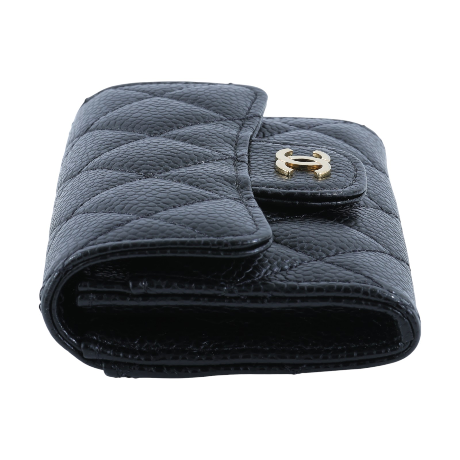 香奈兒 CHANEL 經典口蓋卡片夾 AP0214 31開黑金荔枝單層卡包 原廠盒子/防塵袋/保證卡