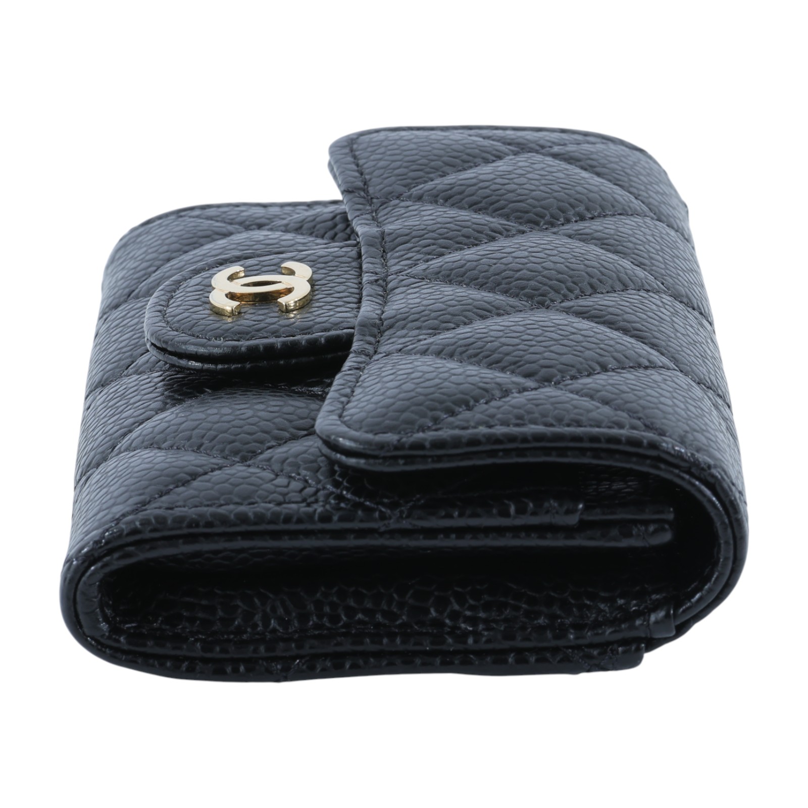 香奈兒 CHANEL 經典口蓋卡片夾 AP0214 31開黑金荔枝單層卡包 原廠盒子/防塵袋/保證卡