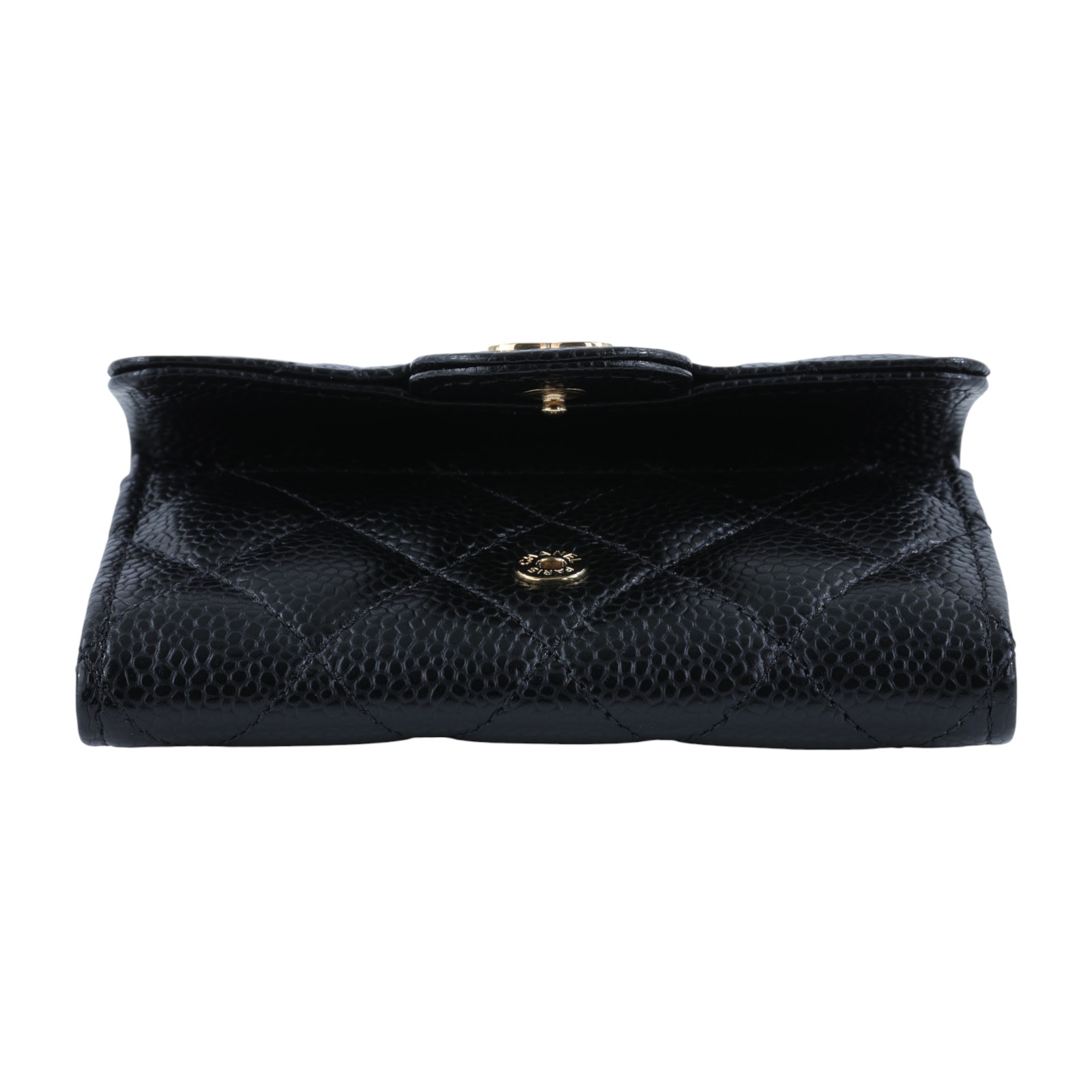 香奈兒 CHANEL 經典口蓋卡片夾 AP0214 31開黑金荔枝單層卡包 原廠盒子/防塵袋/保證卡