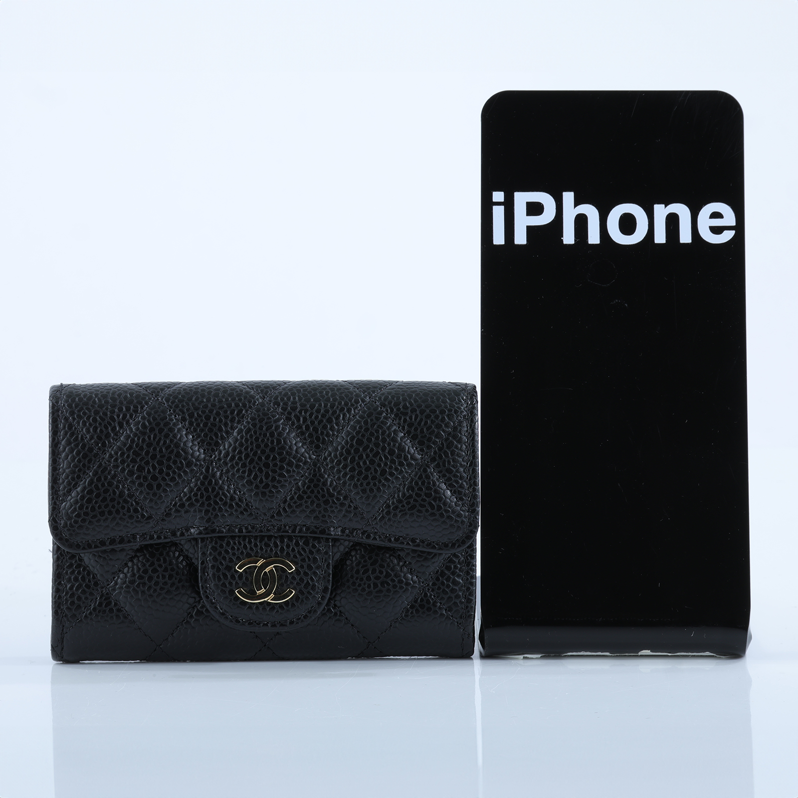 香奈兒 CHANEL 經典口蓋卡片夾 AP0214 31開黑金荔枝單層卡包 原廠盒子/防塵袋/保證卡