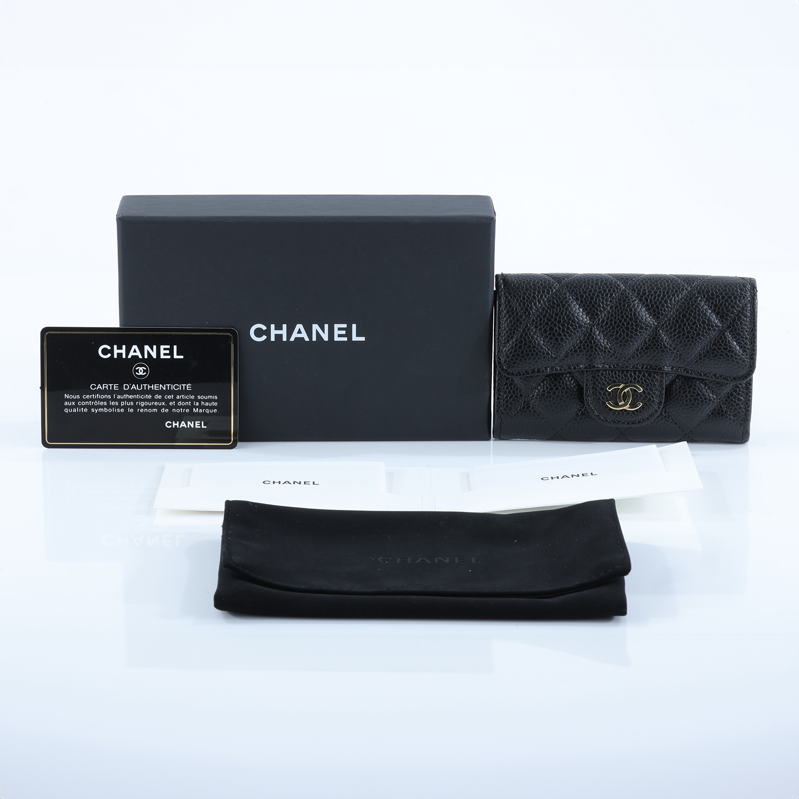 香奈兒 CHANEL 經典口蓋卡片夾 AP0214 31開黑金荔枝單層卡包 原廠盒子/防塵袋/保證卡