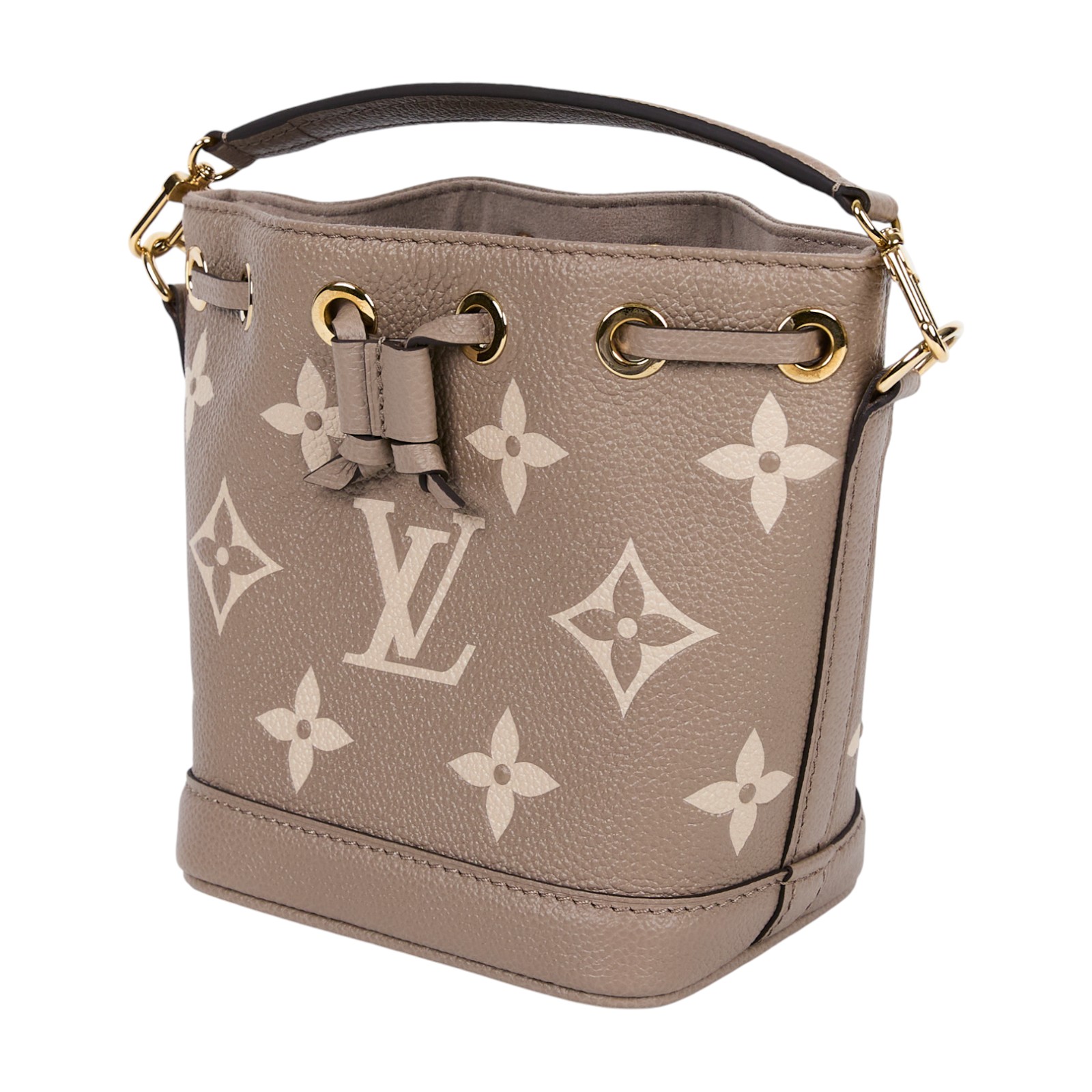 路易威登 LOUIS VUITTON Nano Noé 束口水桶包 Tourterelle 灰色 Cream色 M46291 晶片款  背帶