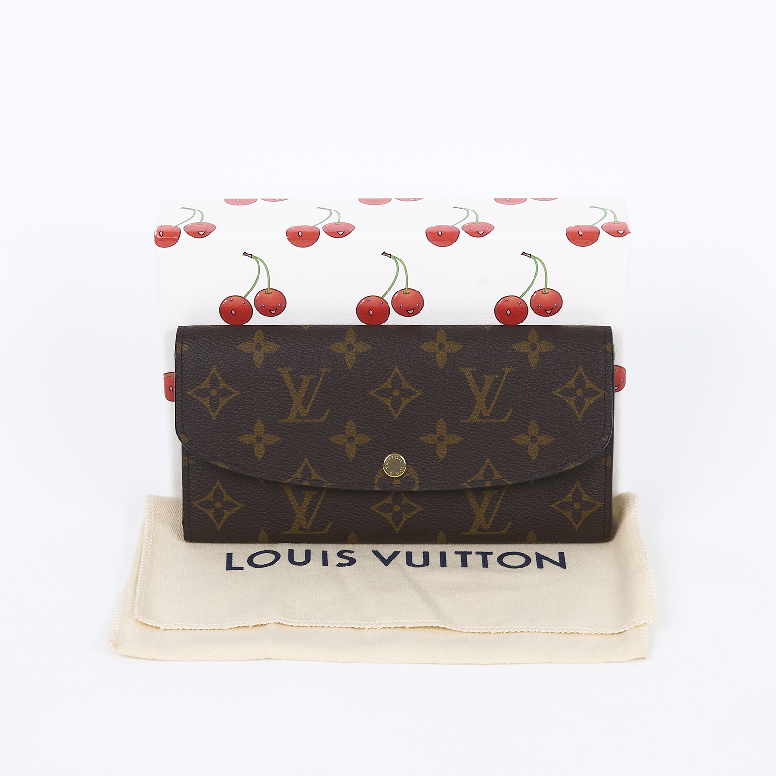 路易威登 LOUIS VUITTON Emilie 長夾 經典帆布 紫紅色 M60697 晶片款 原花紫紅EMILIE長夾 原廠盒子/防塵袋