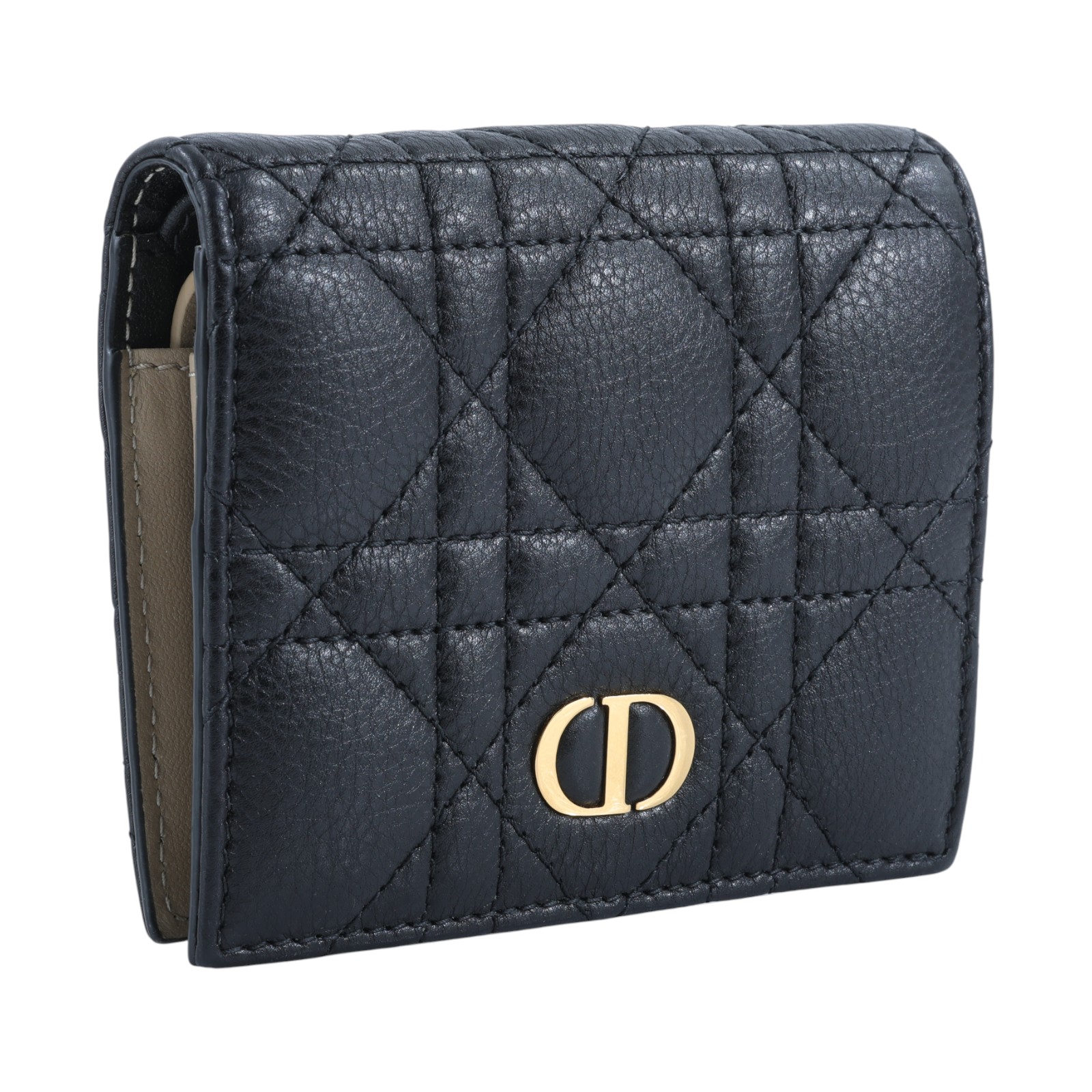 迪奧 CHRISTIAN DIOR Caro Saffron 迷你 錢包 短夾 S5137URXU 黑拚沙色CARO對折短夾 原廠盒子/防塵袋