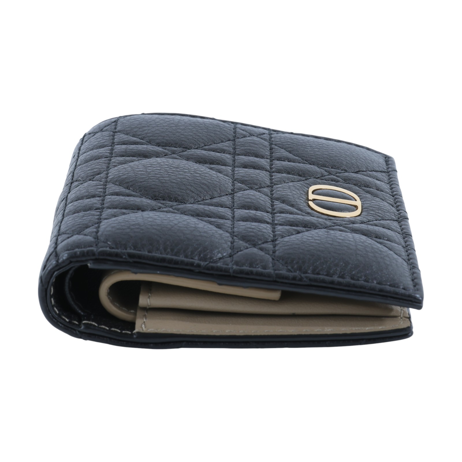 迪奧 CHRISTIAN DIOR Caro Saffron 迷你 錢包 短夾 S5137URXU 黑拚沙色CARO對折短夾 原廠盒子/防塵袋