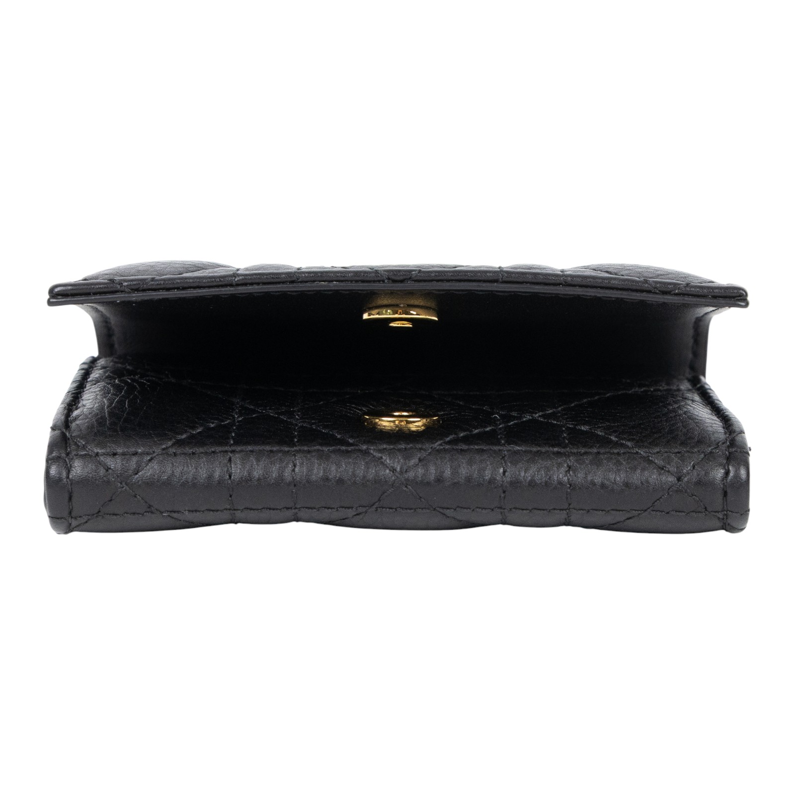 迪奧 CHRISTIAN DIOR Caro Glycine 短夾 錢包 小牛皮 S5132UWHC 黑CARO GLYCINE錢包 無附屬品