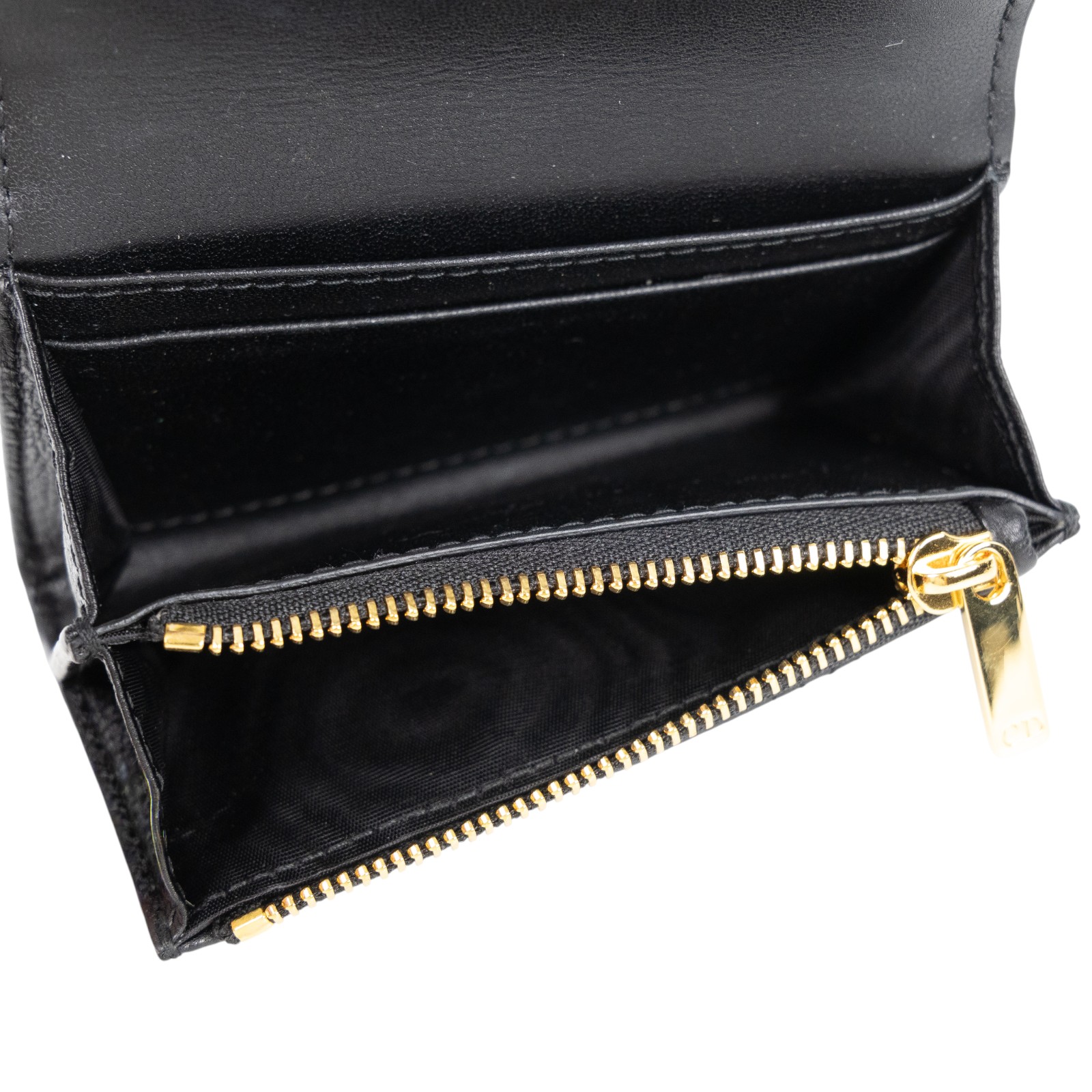 迪奧 CHRISTIAN DIOR Caro Glycine 短夾 錢包 小牛皮 S5132UWHC 黑CARO GLYCINE錢包 無附屬品