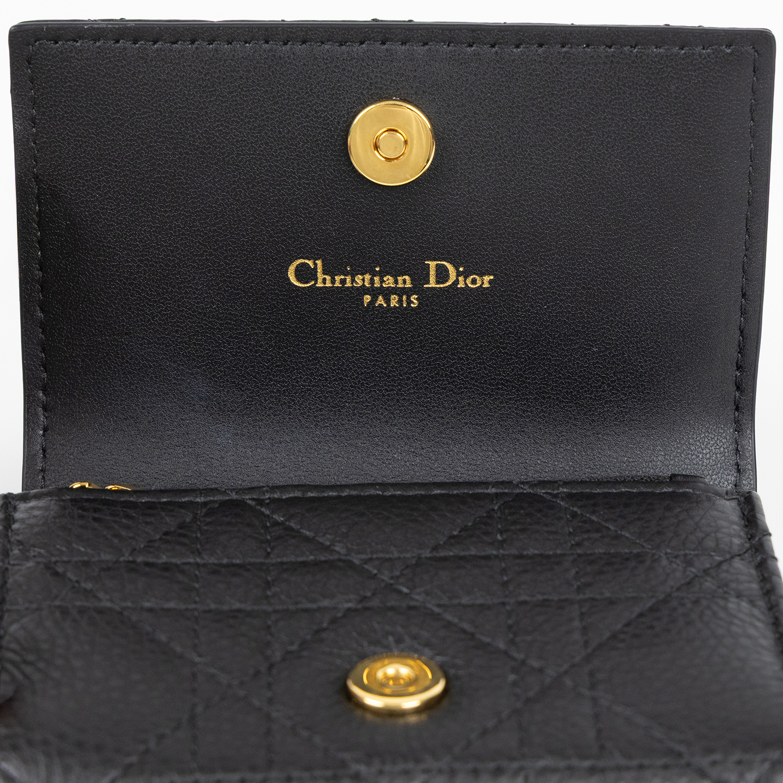 迪奧 CHRISTIAN DIOR Caro Glycine 短夾 錢包 小牛皮 S5132UWHC 黑CARO GLYCINE錢包 無附屬品