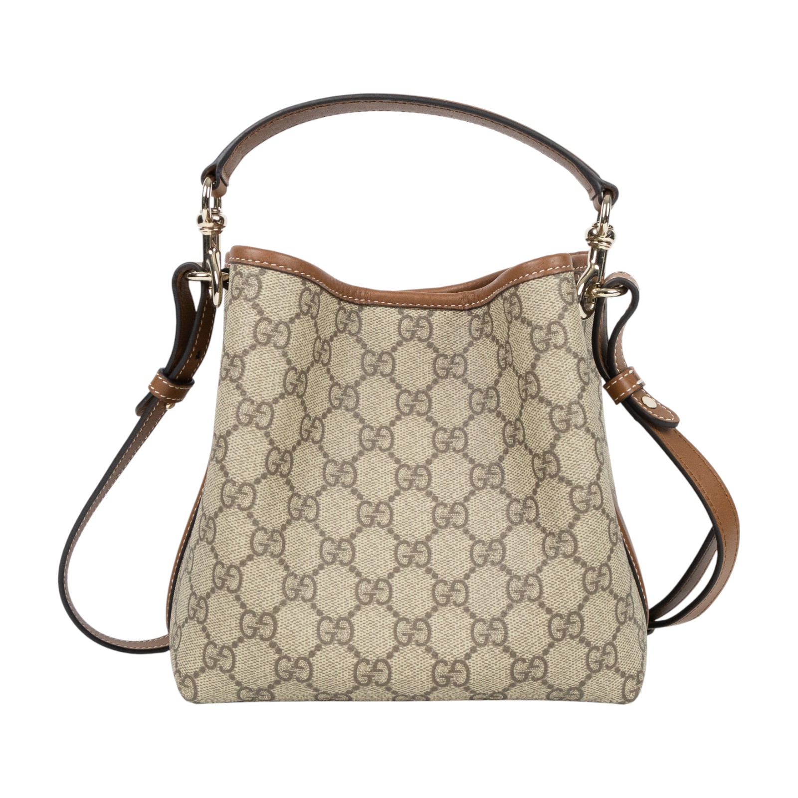 古馳 GUCCI GG Emblem 小型 手提 水桶包 815118 FAD6L 棕拚GG紋EMBLEM水桶包 小號 無附屬品